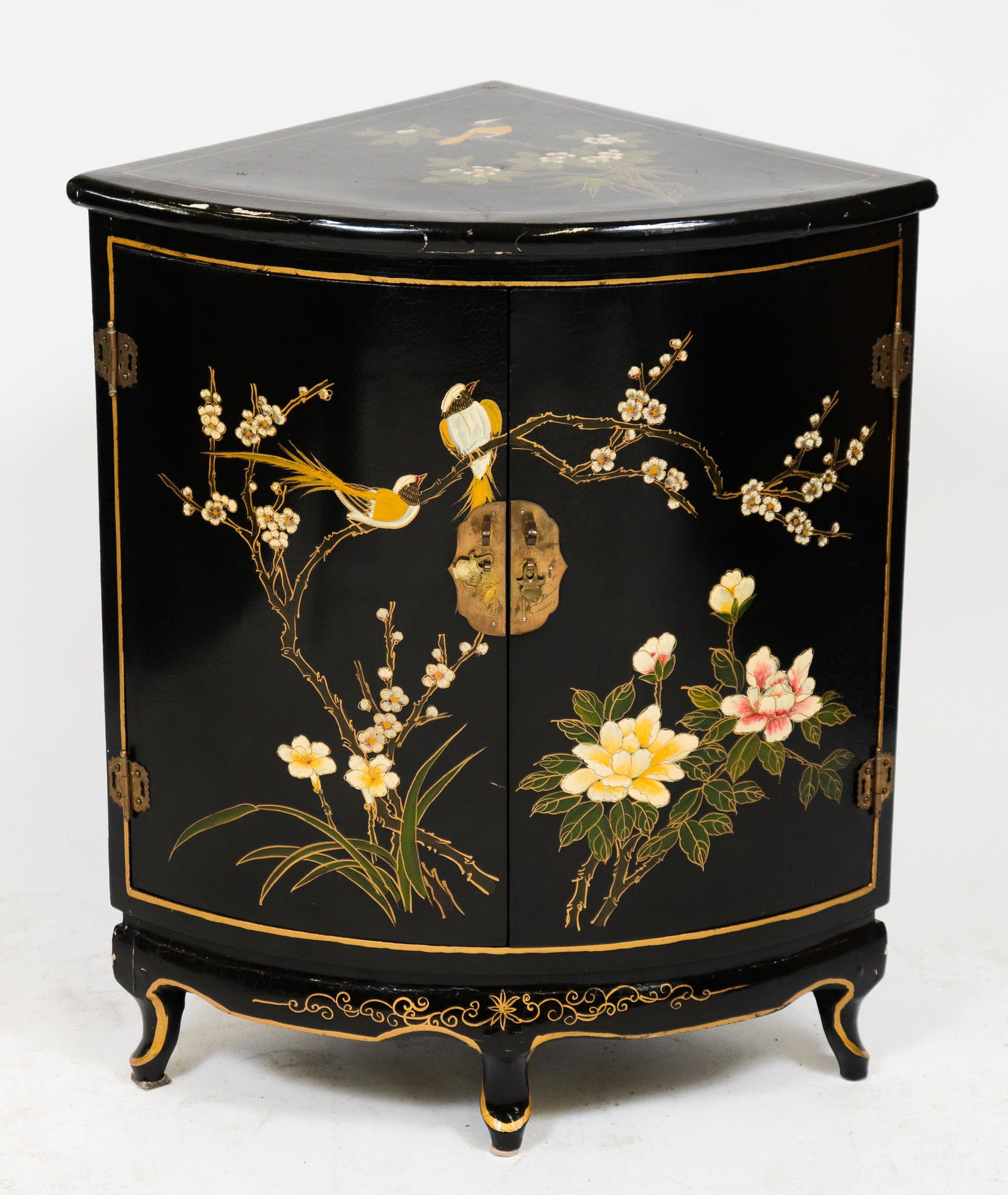 Asian Black Lacquer Corner Cupboard (1 of 2)