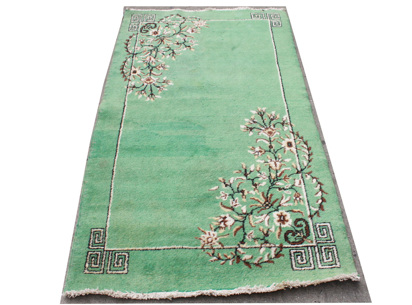 Chinese Art Deco Green Wool Carpet  3' 9" x 6' 8" (1 of 3)