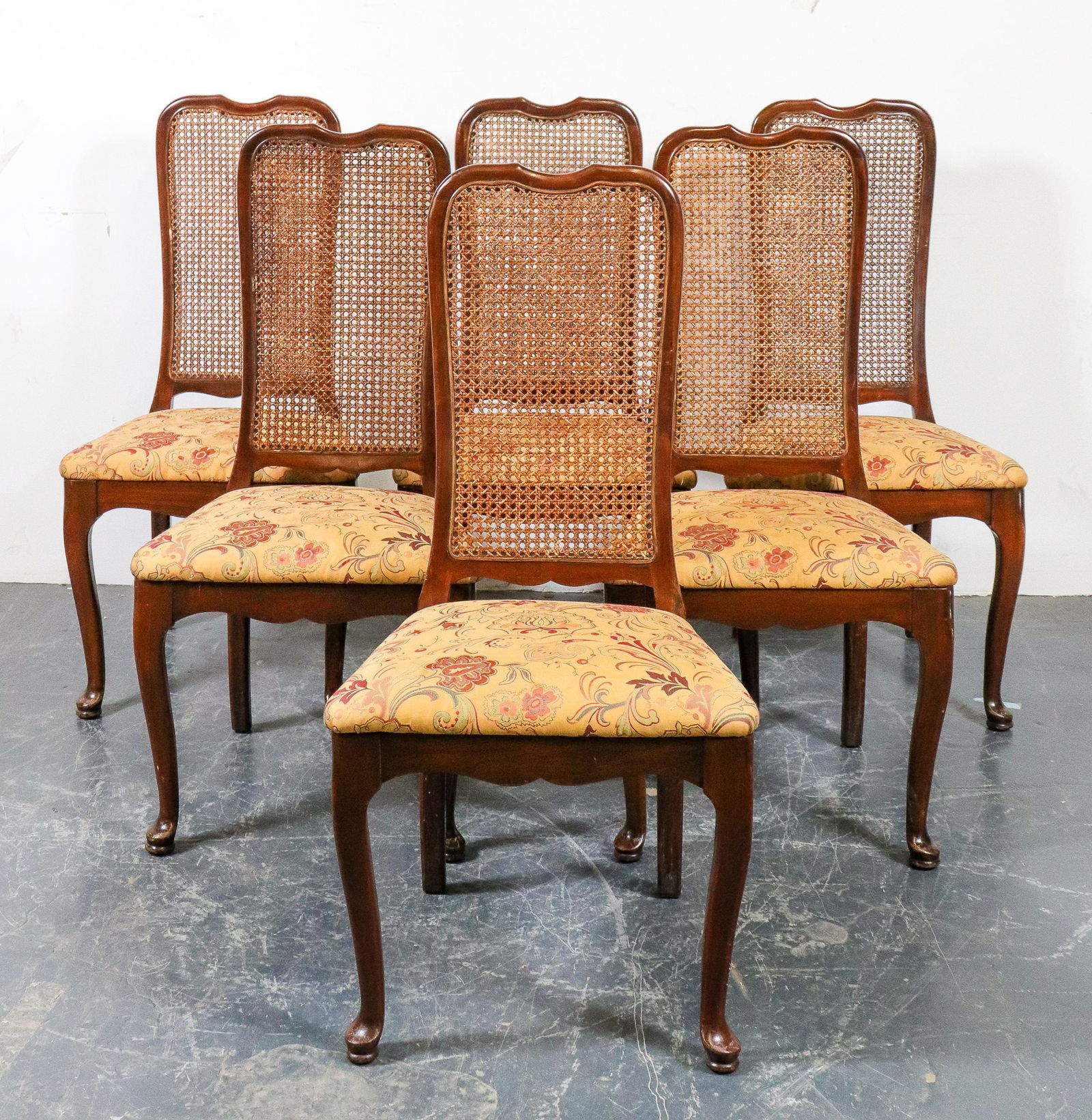 Queen Anne Style Side Dining Chairs, Set of 6 (1 of 4)
