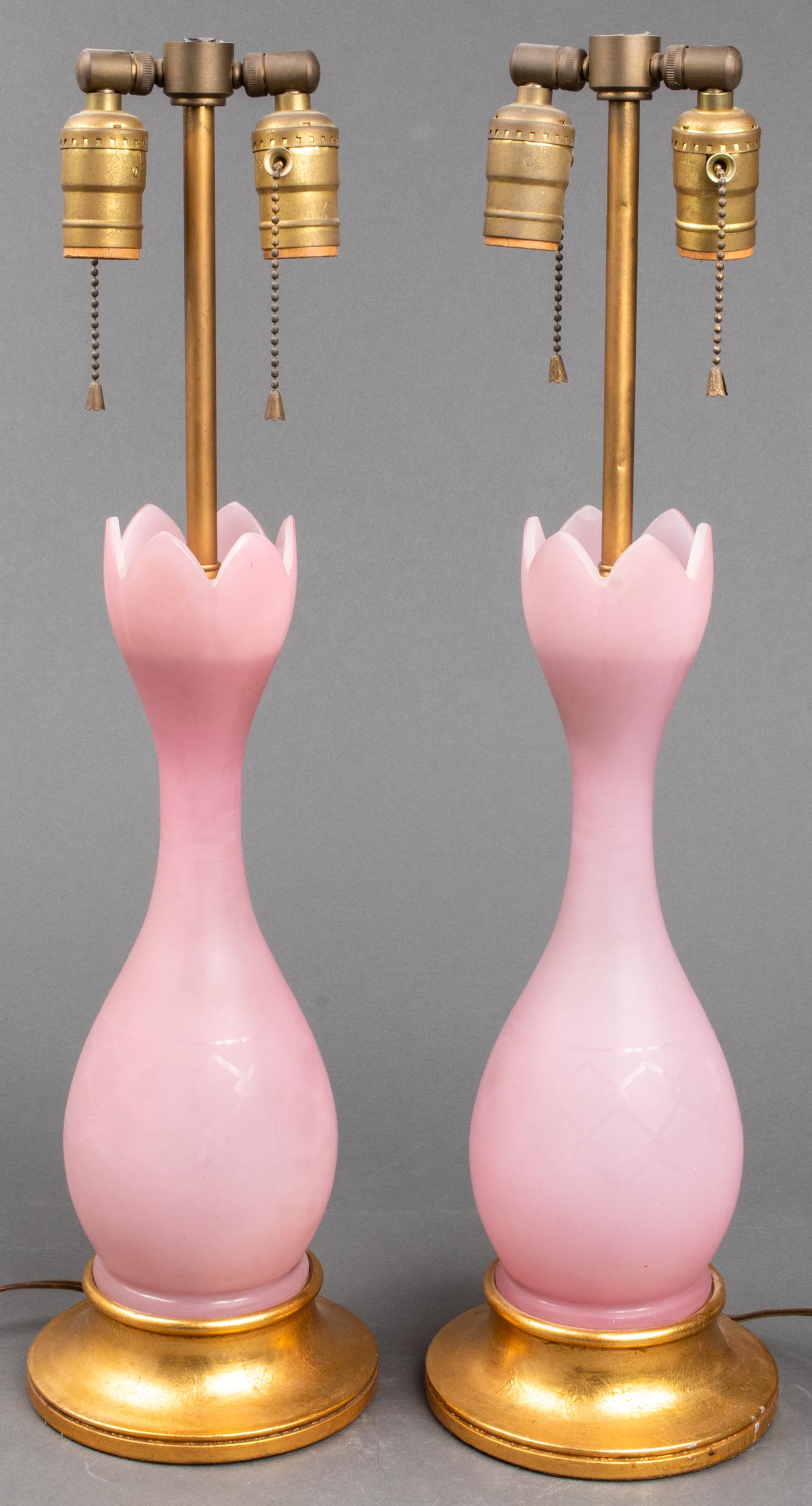 Etched Glass Table Lamps, Vintage, Pair (1 of 3)