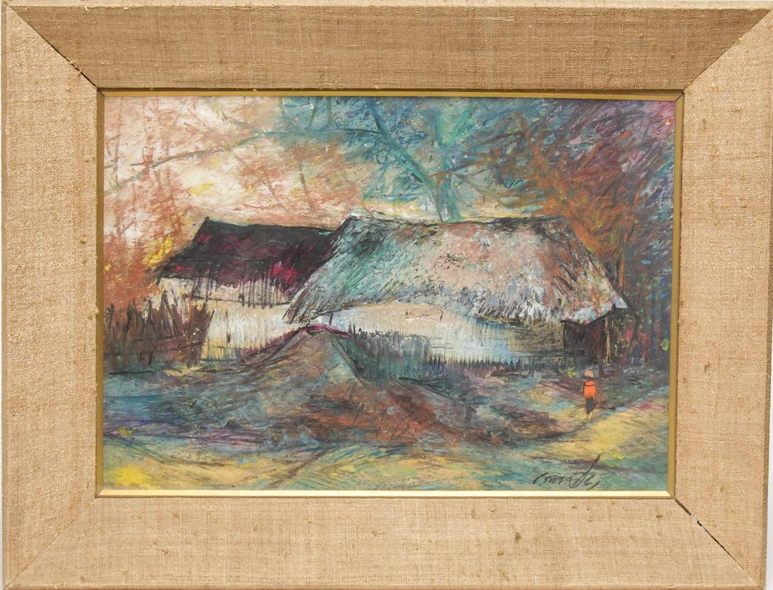 Landscape, Illegibly Signed, Gouache on Paper (1 of 4)