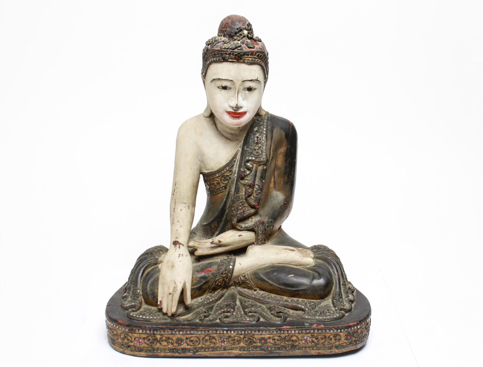 Burmese Manner Seated Buddha Polychrome Composite (1 of 9)