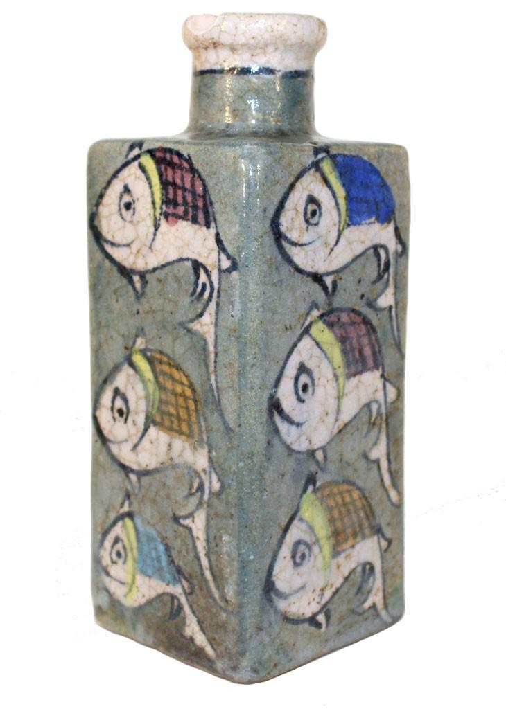 Square Japanese Sake Bottle W Fish Motif (1 of 5)