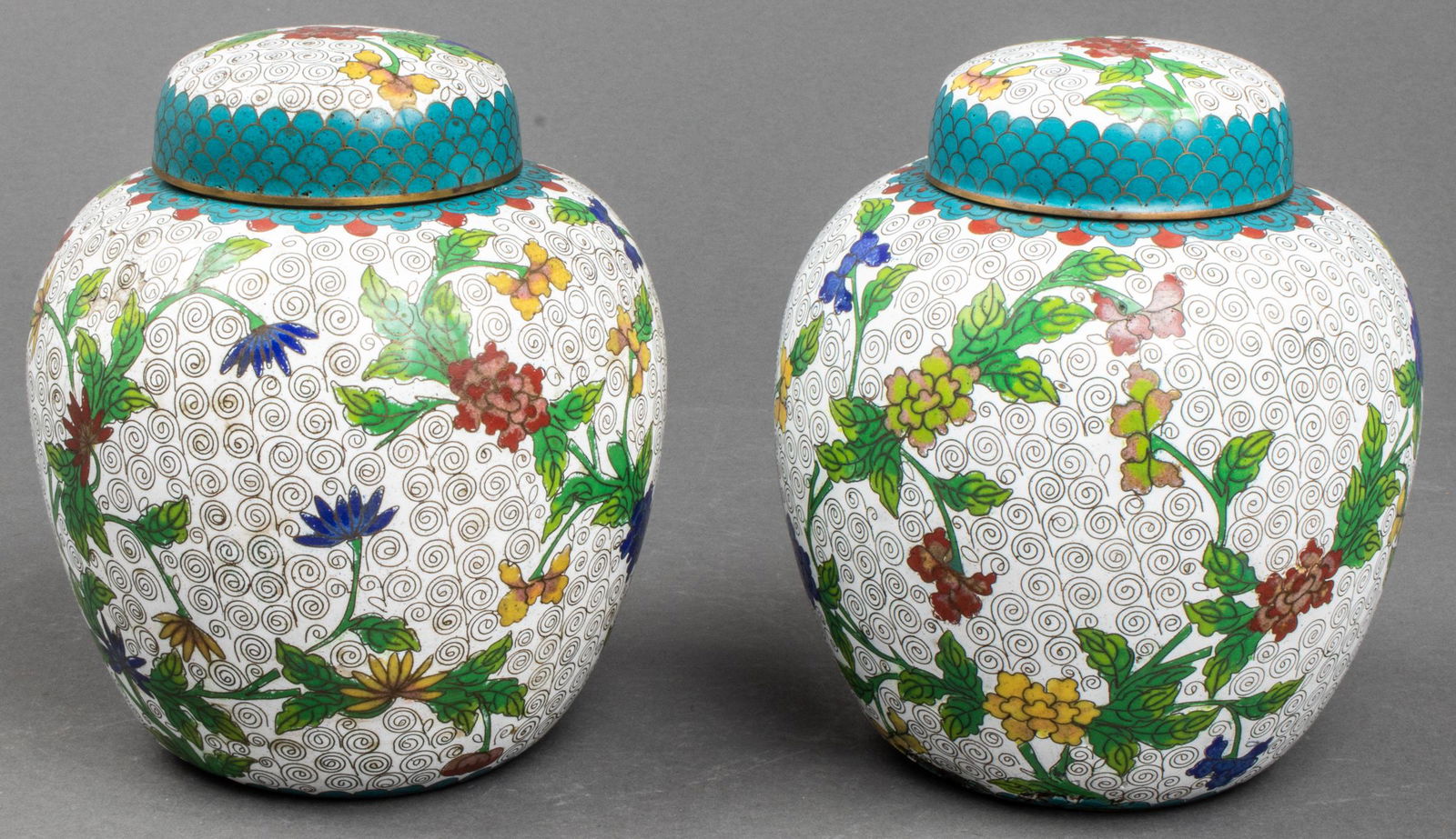 Chinese Brass Cloisonne Ginger Jars, Pair (1 of 5)