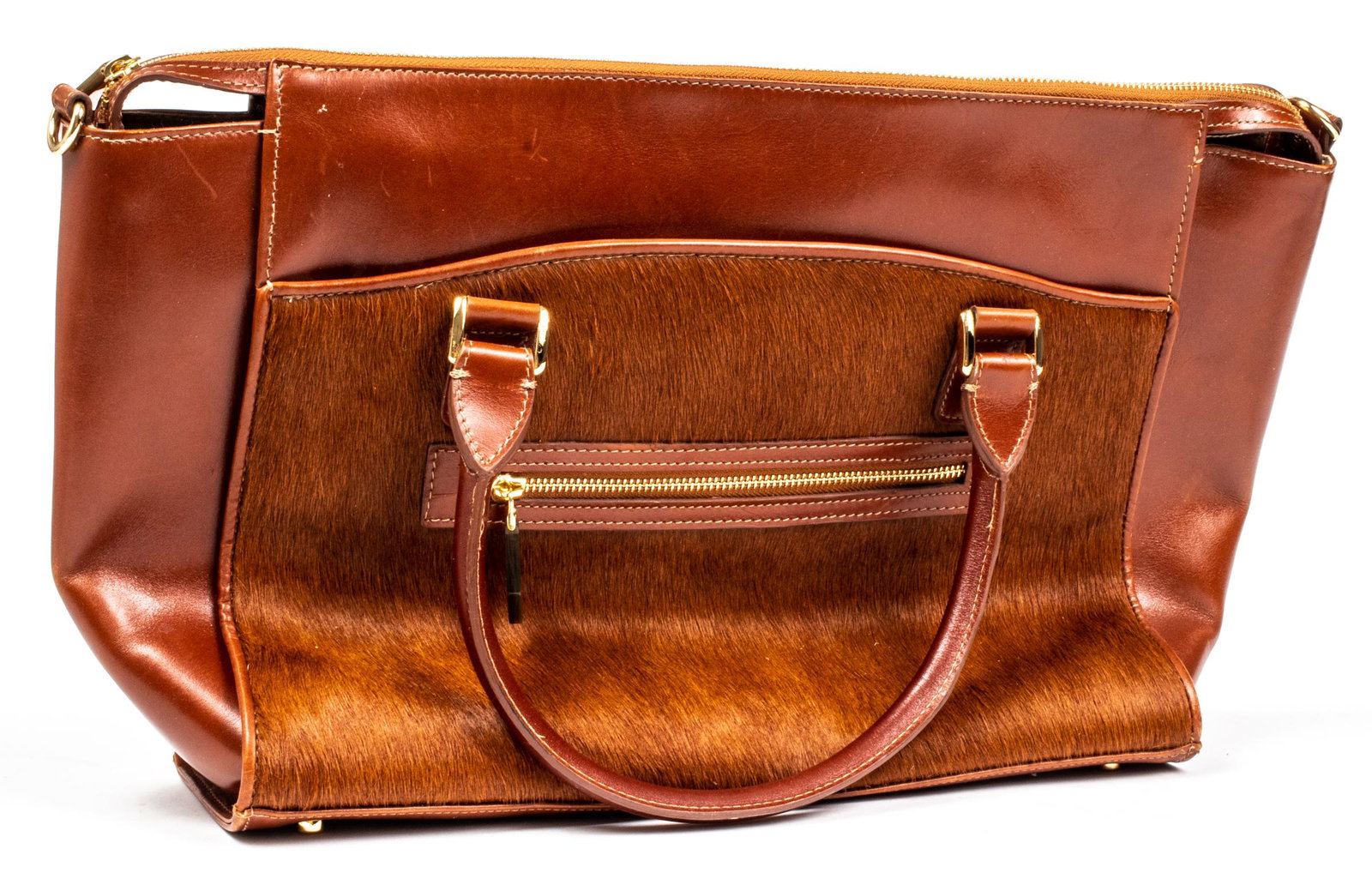 Nina Griscom for Gigi Hide And Leather Handbag: 10.5” H x 15” W x 5” D