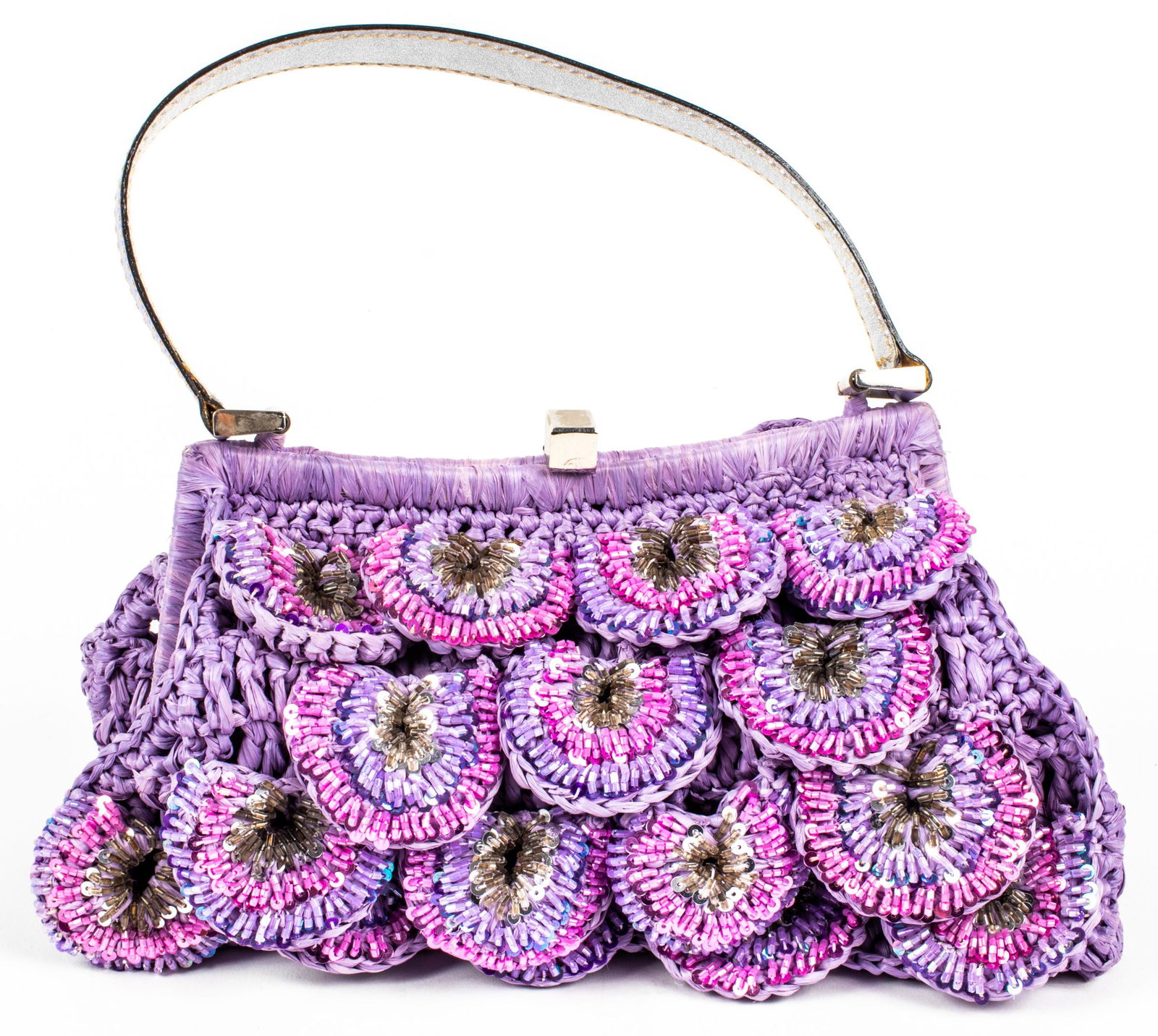 Serpui Marie Beaded Lilac Raffia Handbag (1 of 9)