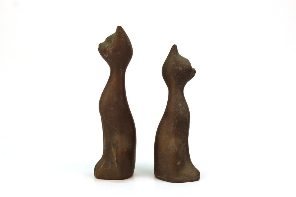 Korean Leonard Solid Brass Cat Sculptures, Pair (1 of 6)