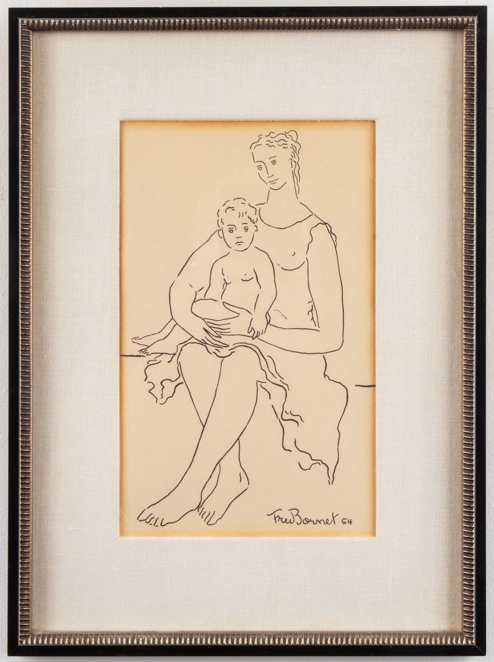 Fred Bornet "Mother and Child" Ink on Paper, 1954 (1 of 6)