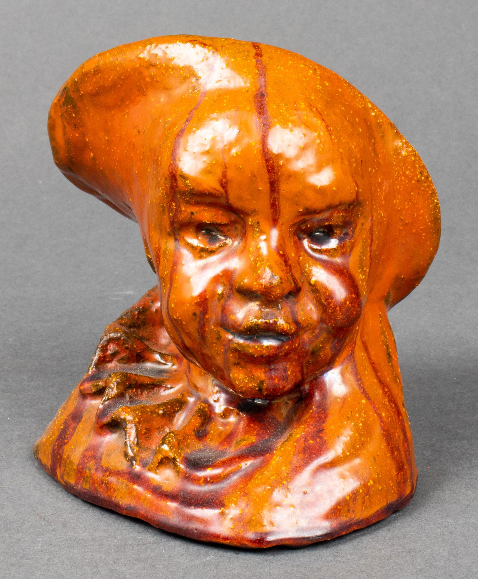 Illegibly Signed Folk Art Redware Pottery Bust (1 of 9)