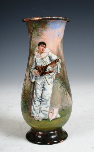 Pierrot Hand-Painted Enamel Vase 19th-C