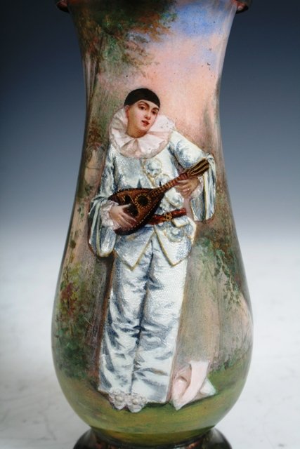Pierrot Hand-Painted Enamel Vase 19th-C - 5