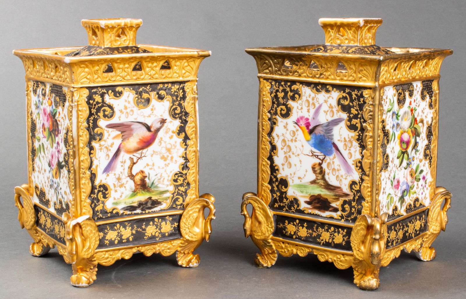Paint Decorated Porcelain Potpourri Boxes, Pr (1 of 11)