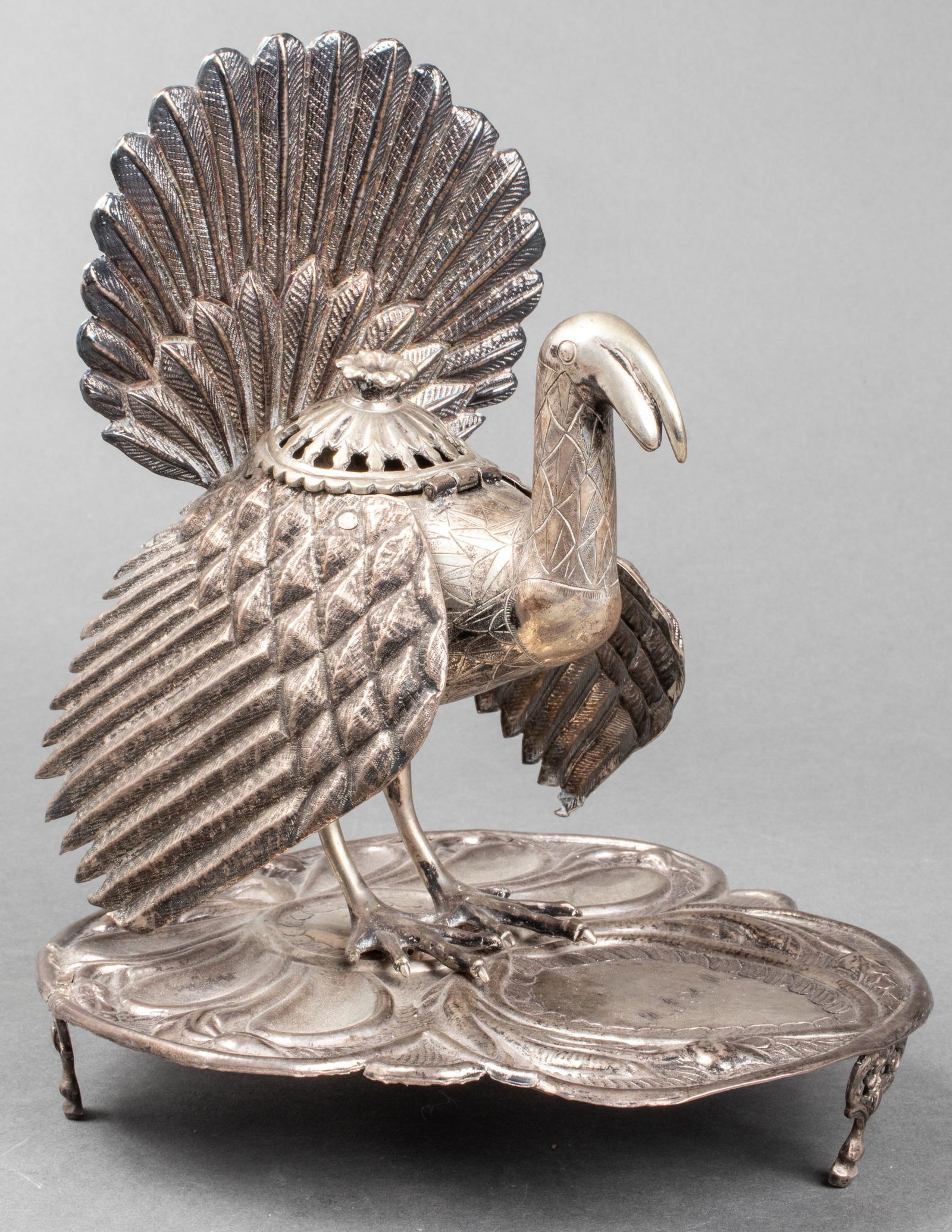 South American Silver Turkey Incense Burner (1 of 10)