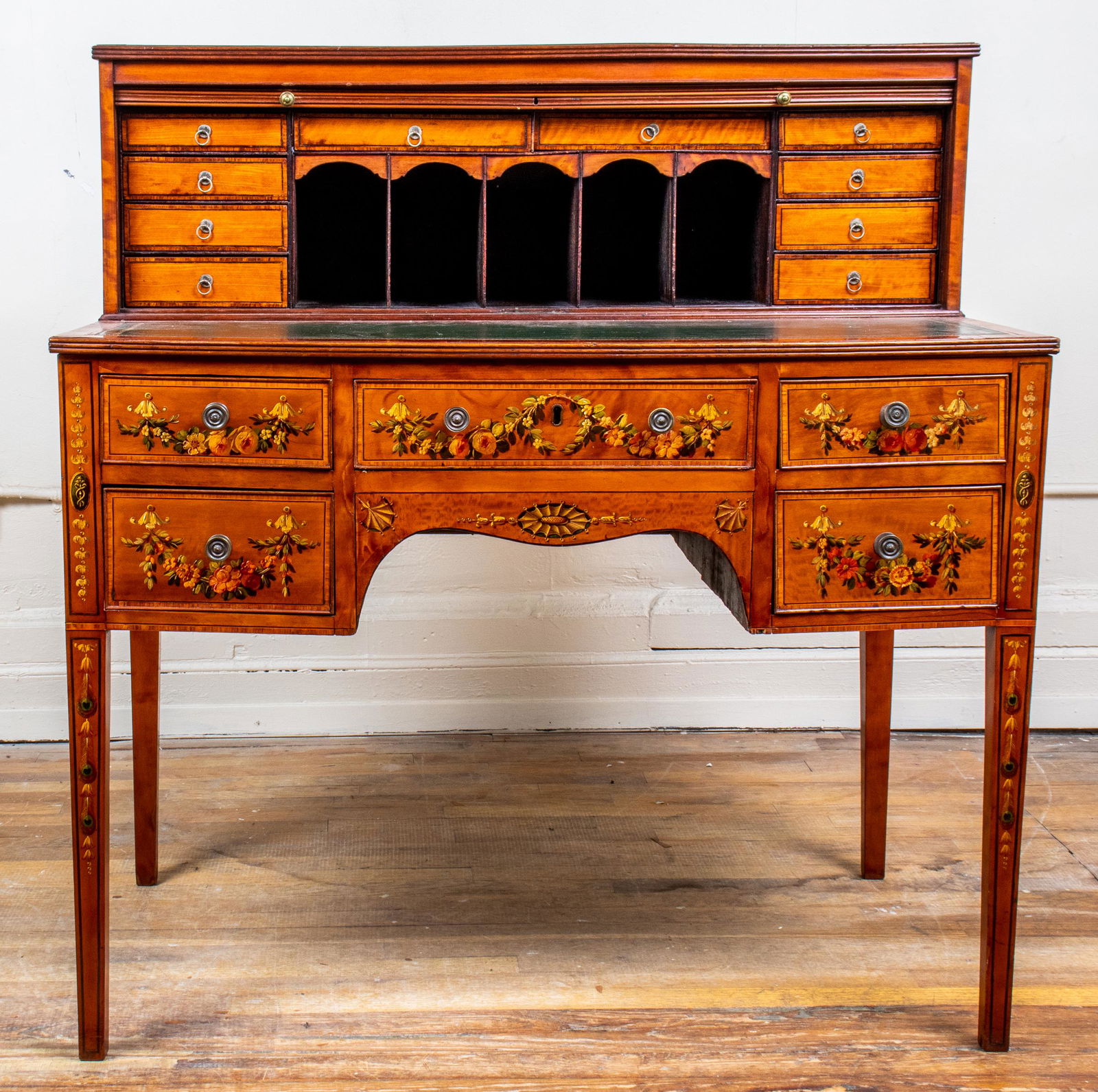 Adams Style Paint Decorated Satinwood Desk (1 of 9)