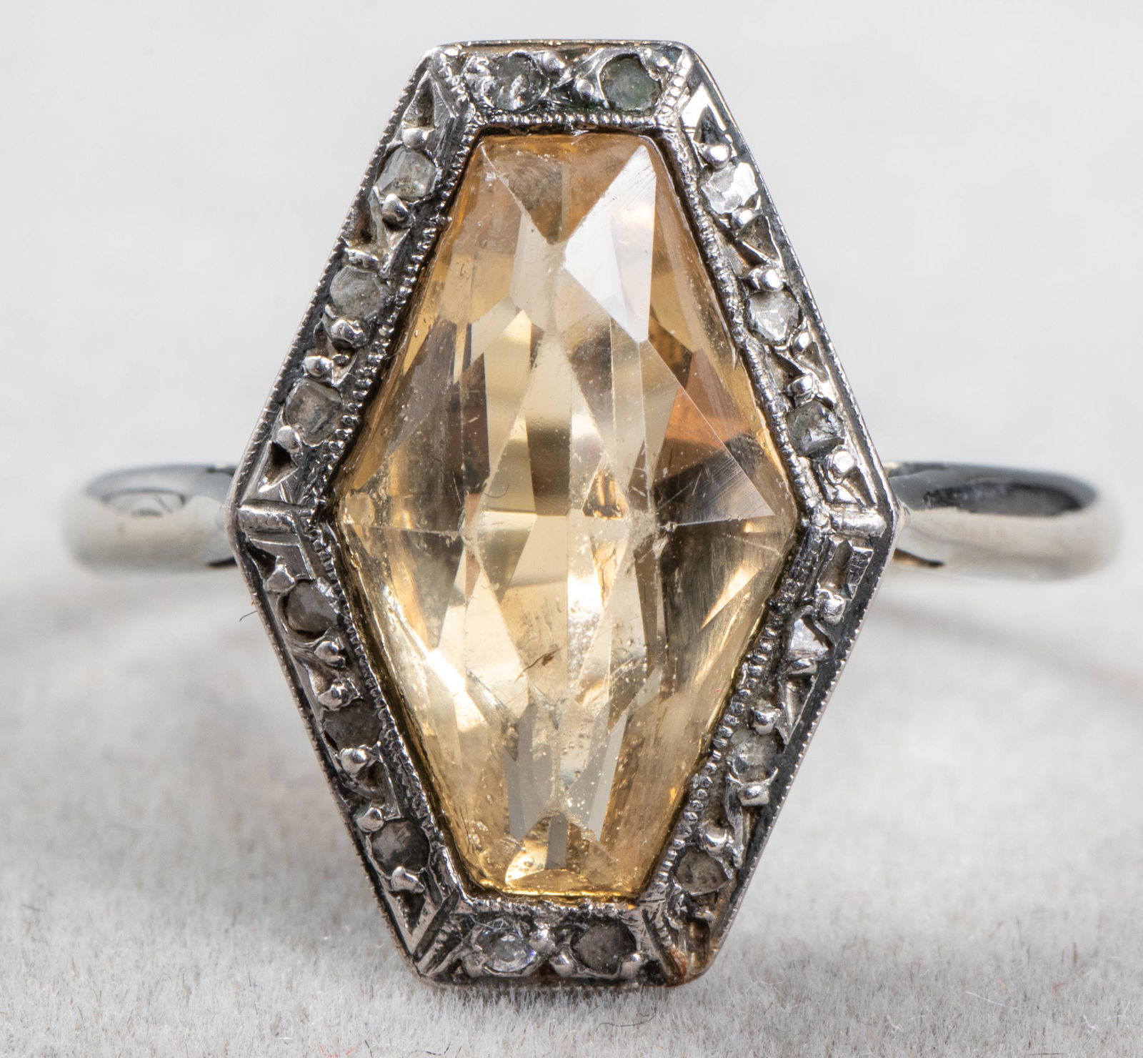 Art Deco 18K White Gold Citrine & Diamond Ring (1 of 5)