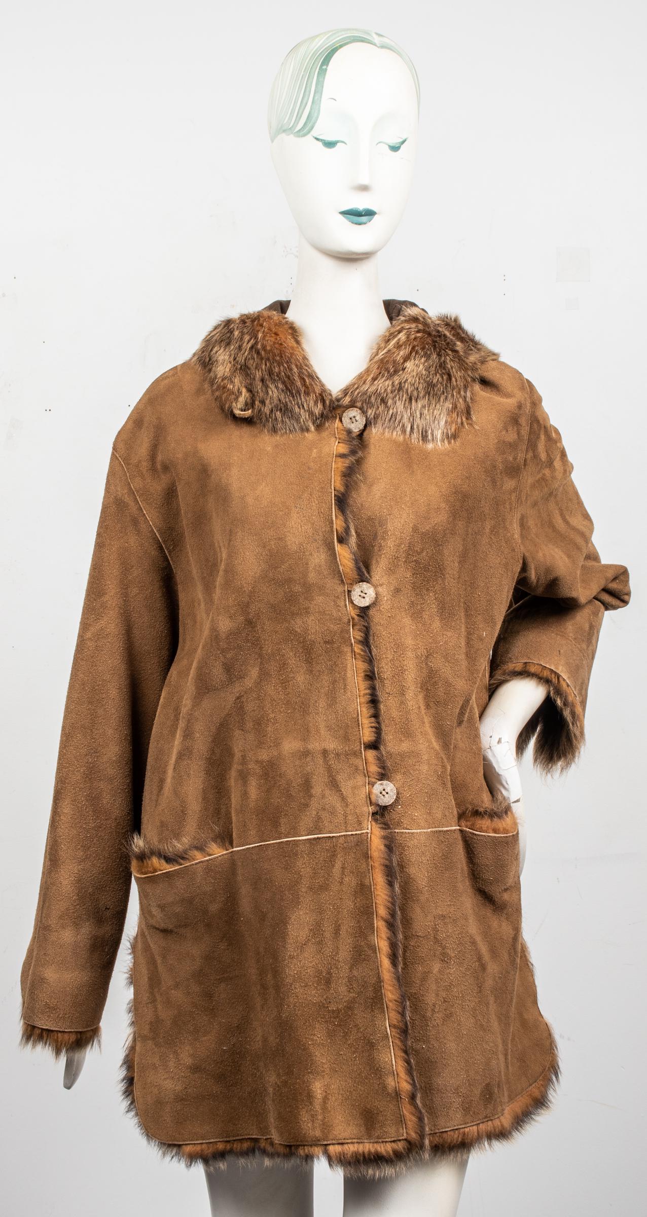 Fendi Brown Suede And Faux Fur Hooded Coat (1 of 8)