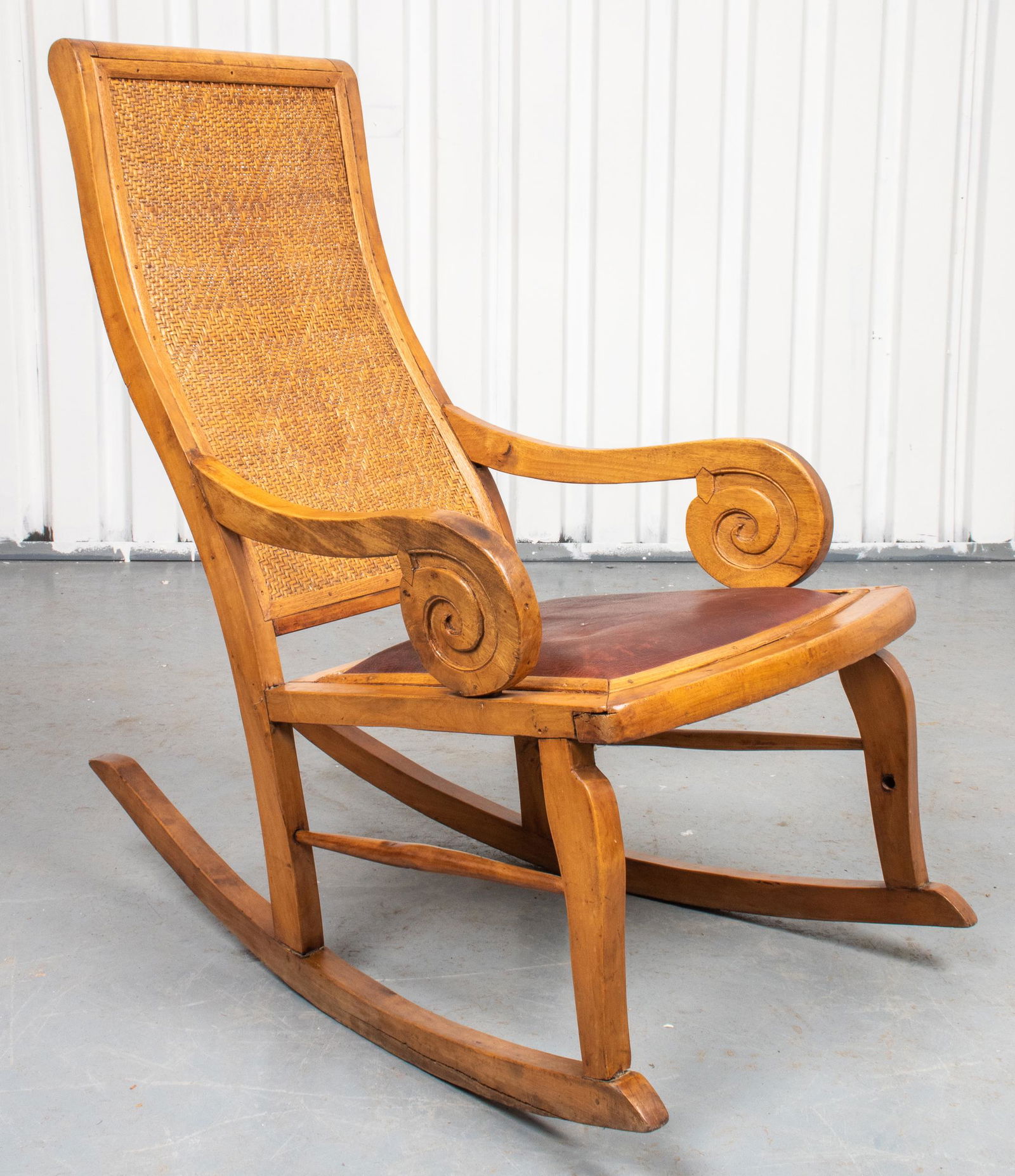 Wicker Rocking Chair With Leather Seat (1 of 7)