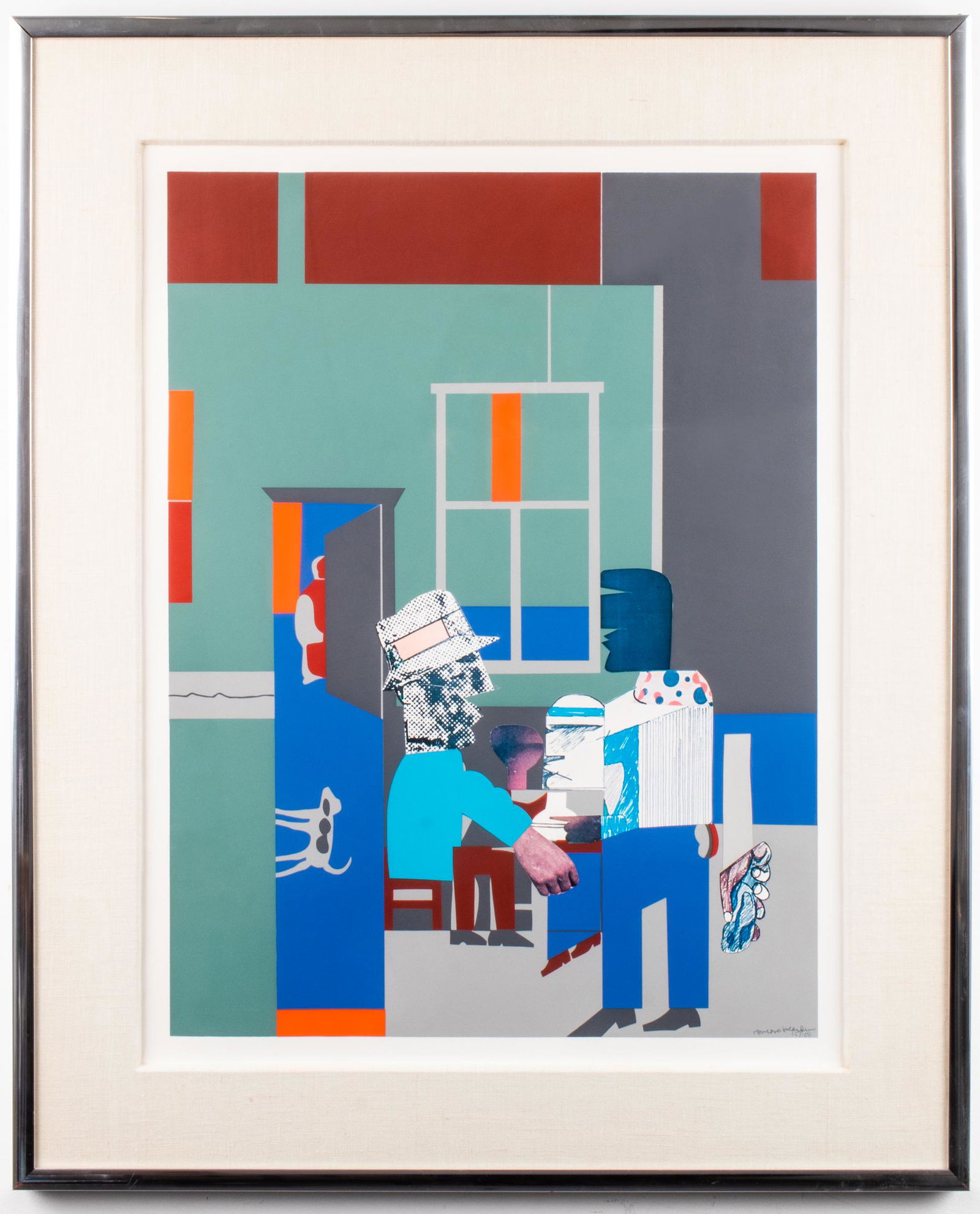 Romare Bearden "Carolina Blue" Screenprint Collage: Romare Bearden (American, 1911 - 1988), "Carolina Blue," 1970, color screenprint with collage, edition 15 / 100, signed lower right. Image: 25" H x 19" W; frame: 32.25" H x 26.25" W x 1" D. Provenance