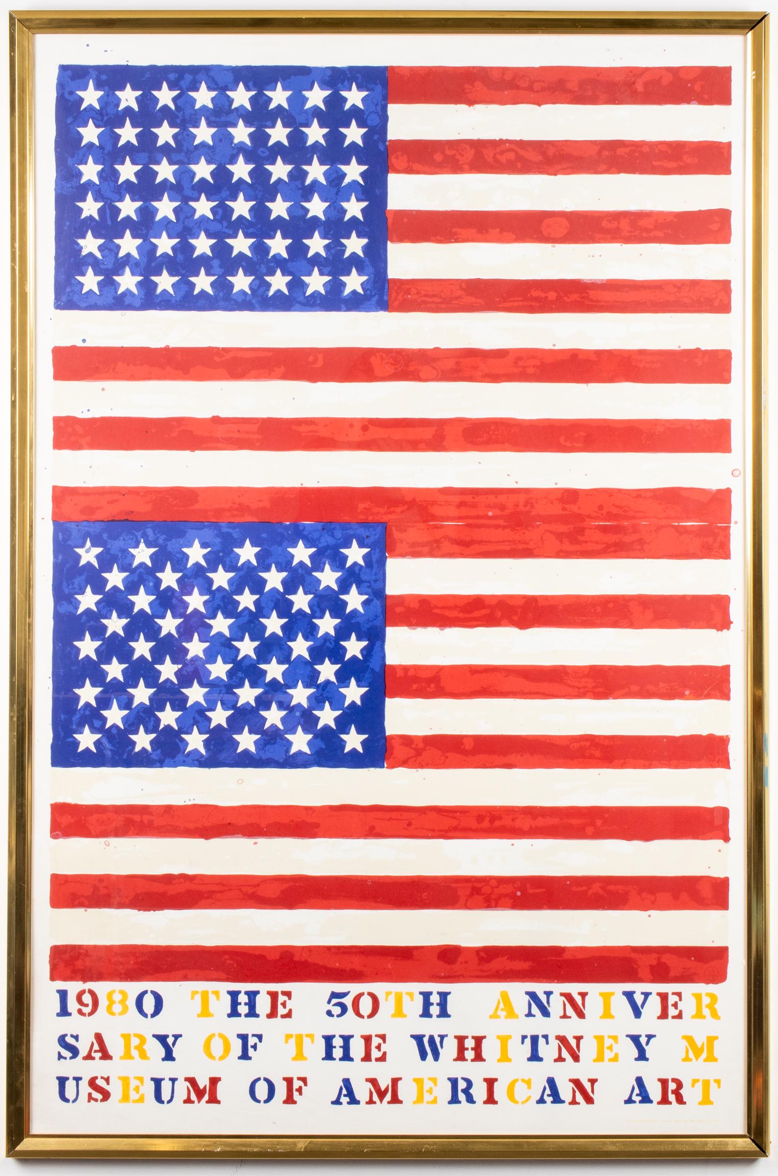 Jasper Johns 50th Anniversary (Double Flag) Poster: Jasper Johns (American, born 1930), "The 50th Anniversary of the Whitney Museum of American Art (Double Flag)," lithograph on paper, edition of 5000, stamped with copyright mark and publisher's blinds