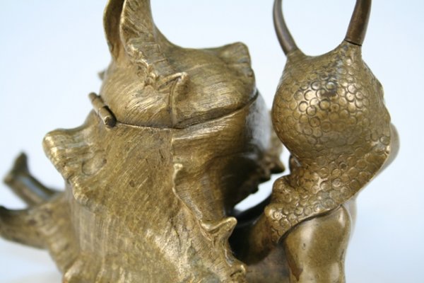 Nouveau Bronze Inkwell Boy Dressed as Snail - 10