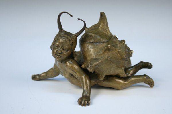 Nouveau Bronze Inkwell Boy Dressed as Snail