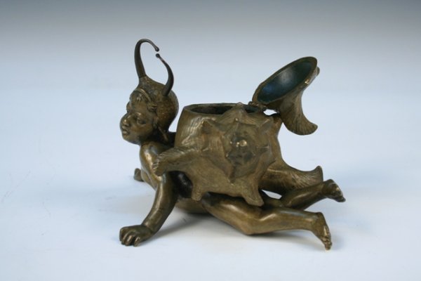 Nouveau Bronze Inkwell Boy Dressed as Snail - 7
