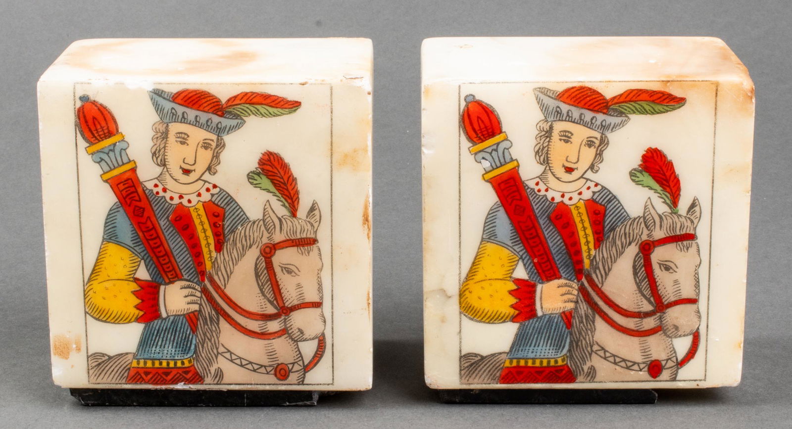 Marble Bookends With Medieval Figure on Horse, 2 (1 of 4)