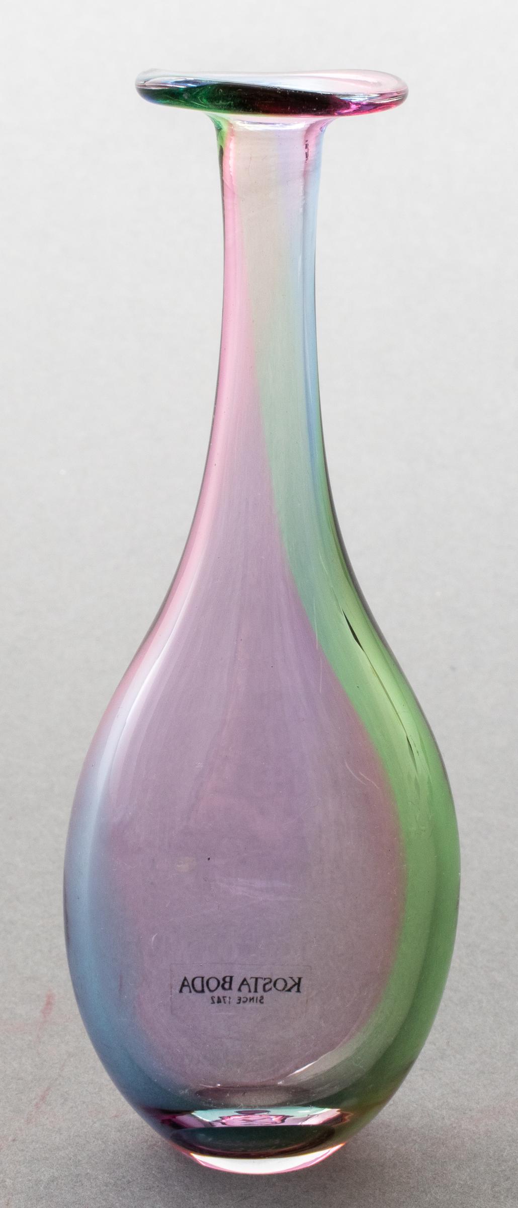Kosta Boda Small Color Glass Vase: with label "Kosta Boda since 1742", etched to base "Kosta Boda K. Engman 48837" for Kjell Engman. 5.75” H x 8” diameter.