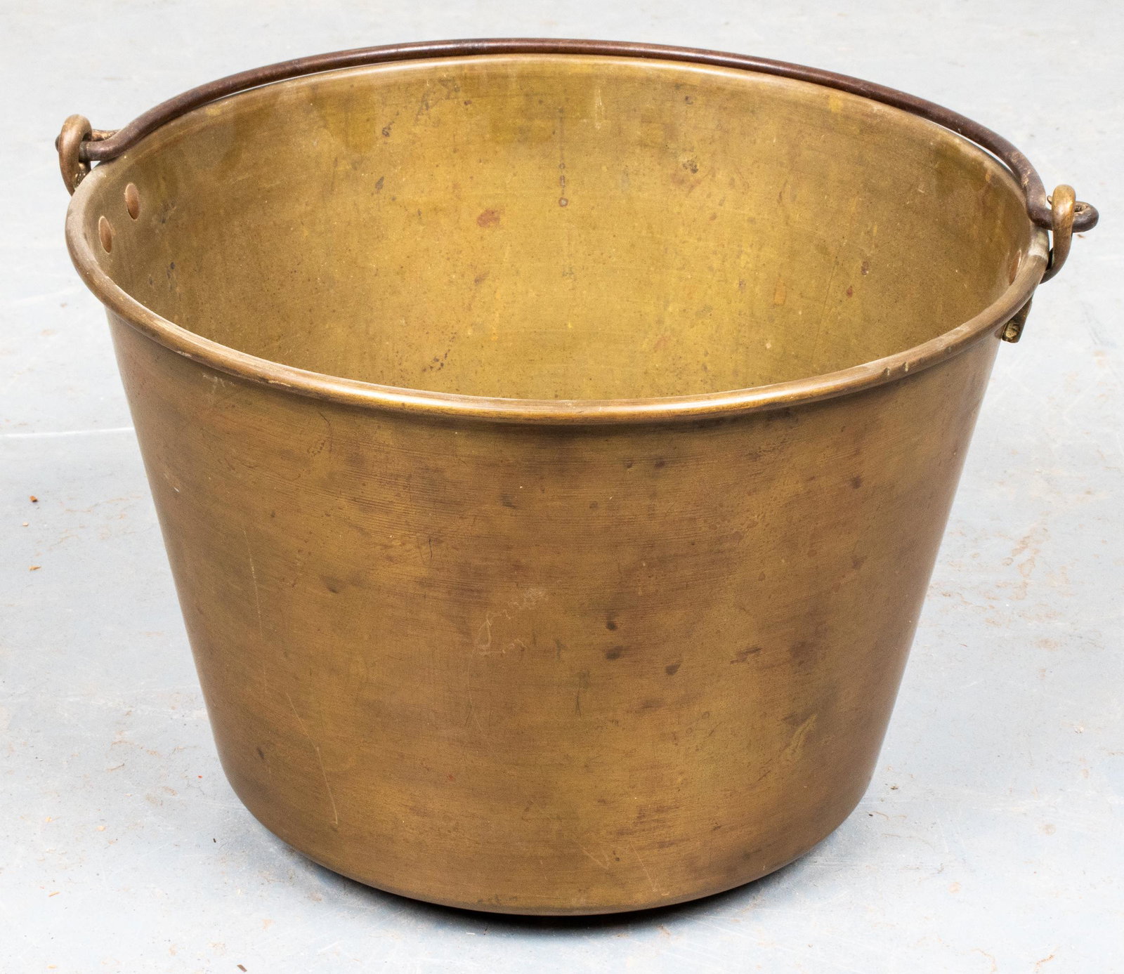 Brass Fireplace Scuttle Bucket: Brass fireplace scuttle bucket with handle. 9.5” H x 14” diameter