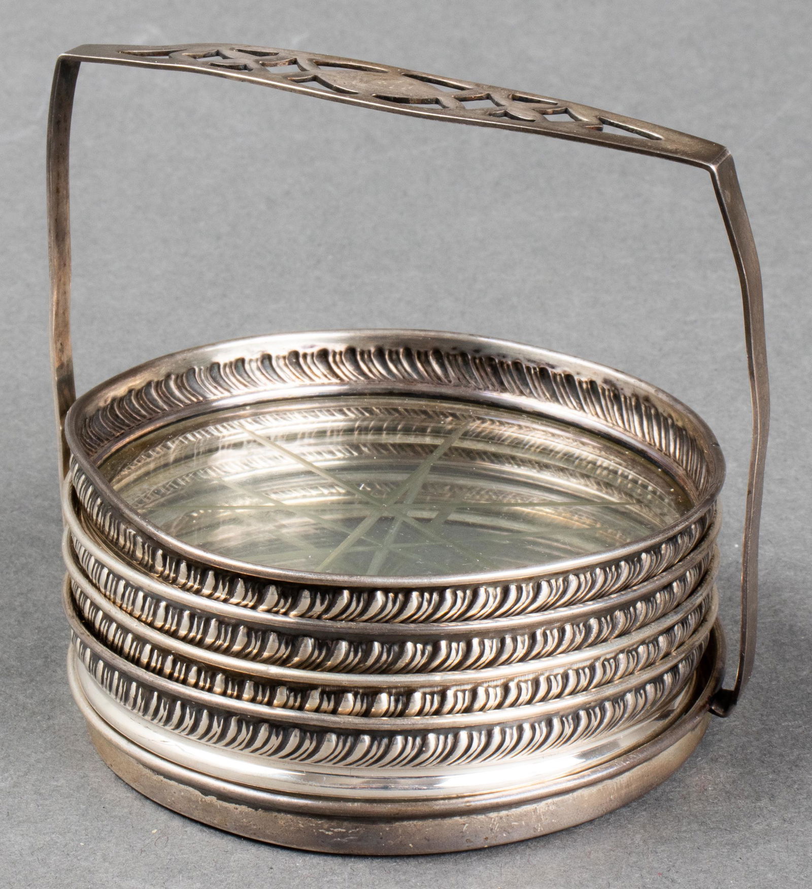 Sterling Silver and Etched Glass Coasters, 4 Pcs (1 of 4)