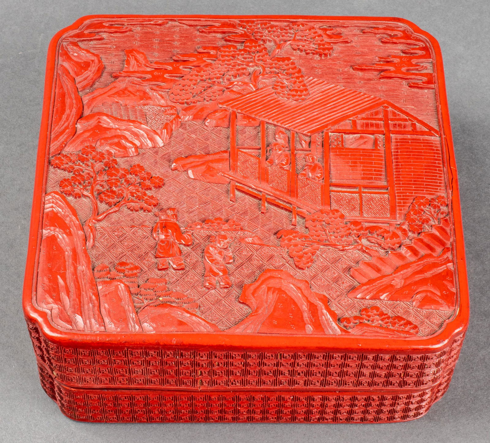Chinese Carved Cinnabar Lacquer Square Box (1 of 10)
