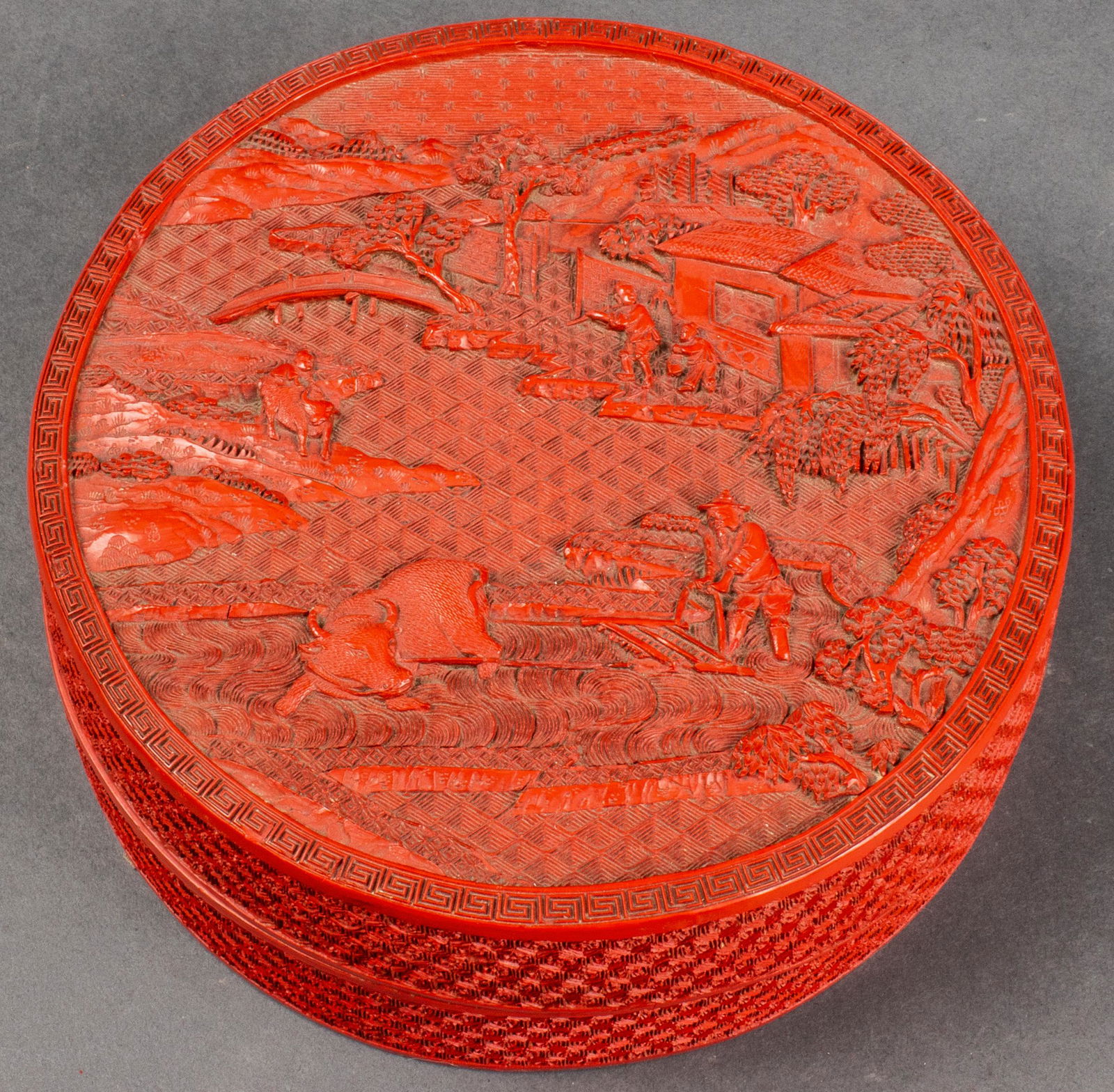 Chinese Carved Cinnabar Lacquer Round Box (1 of 9)