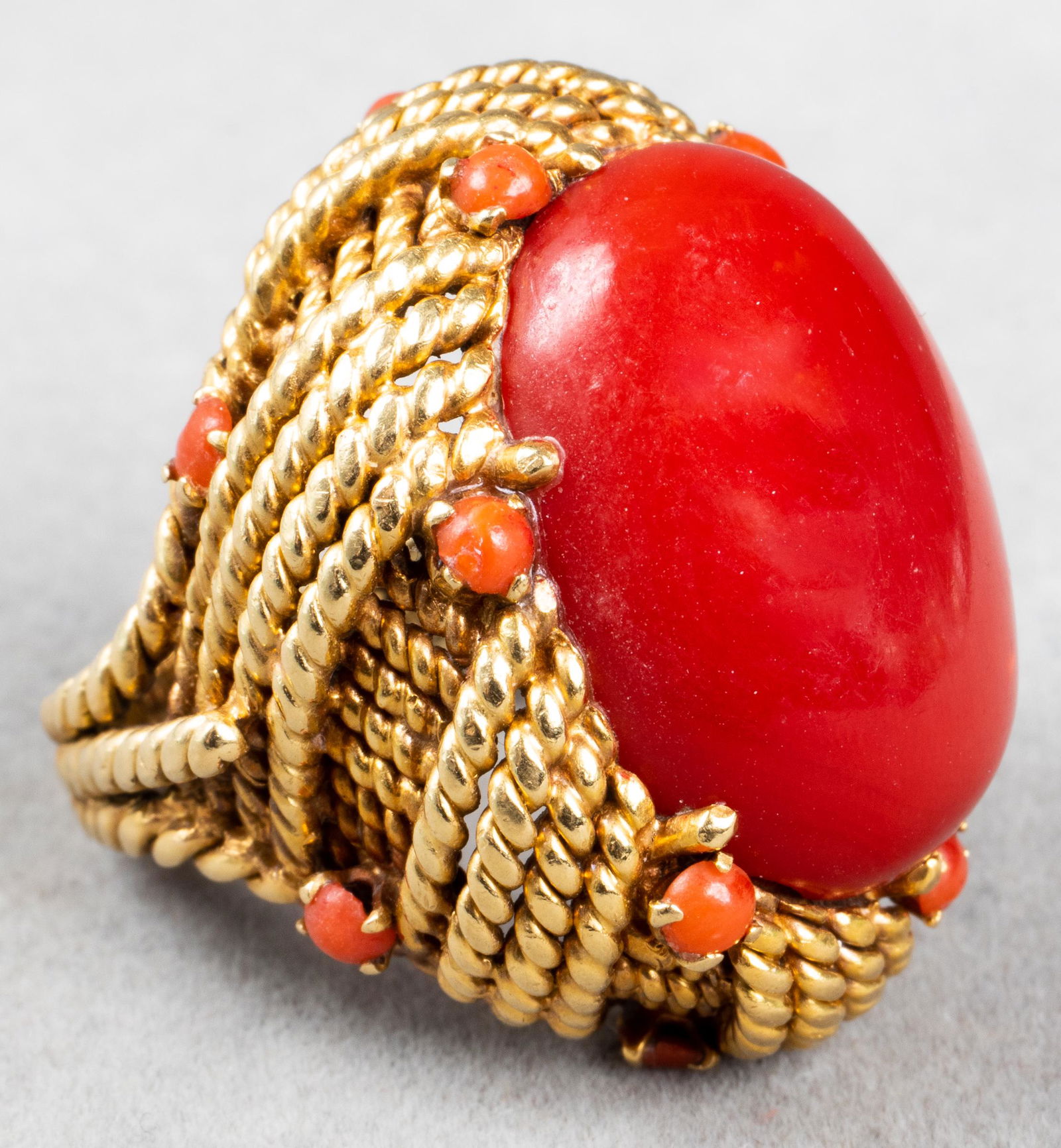 Italian 18K Yellow Gold & Coral Cocktail Ring (1 of 7)