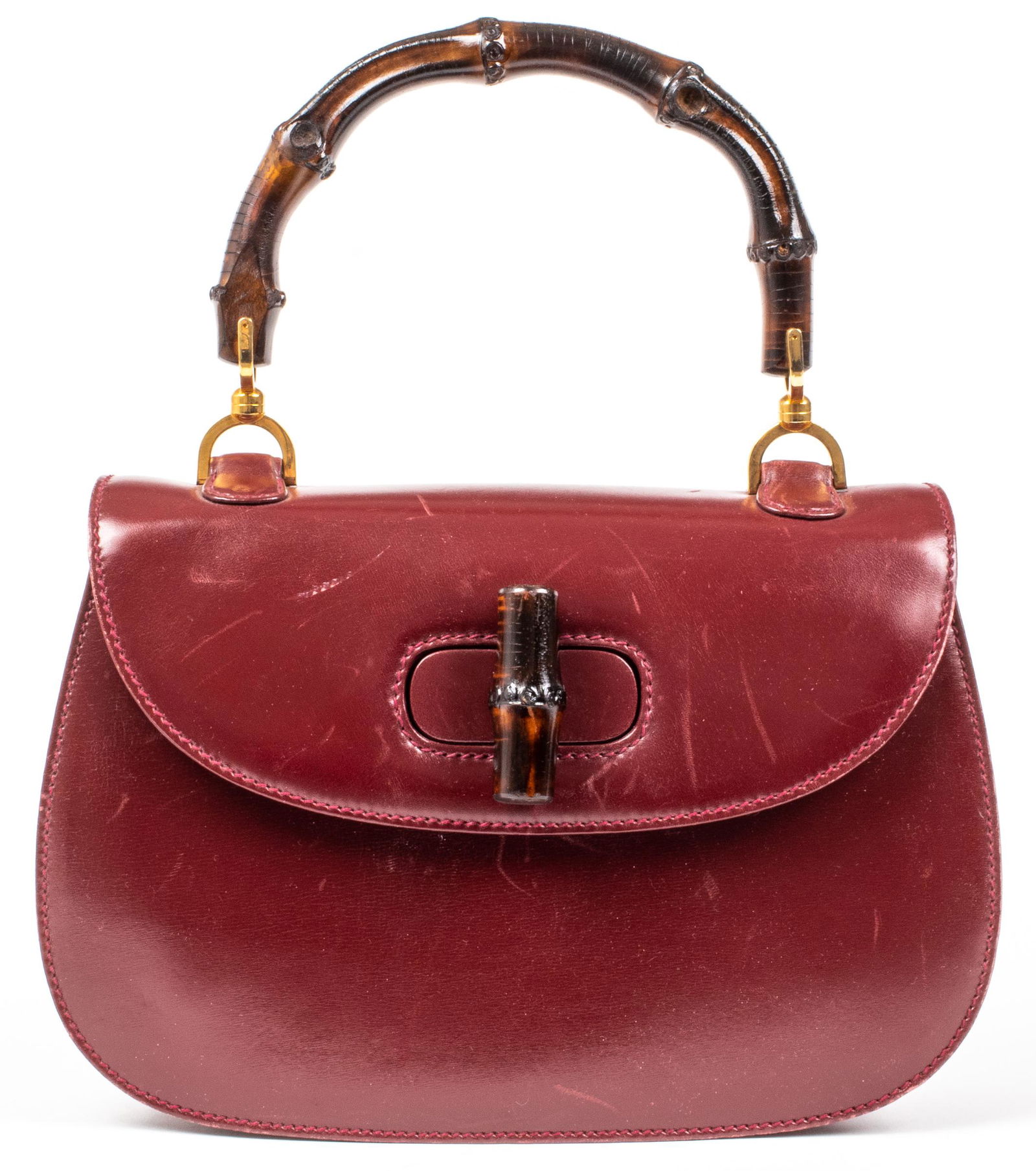 Gucci Burgundy Leather Bamboo Handle Handbag (1 of 8)