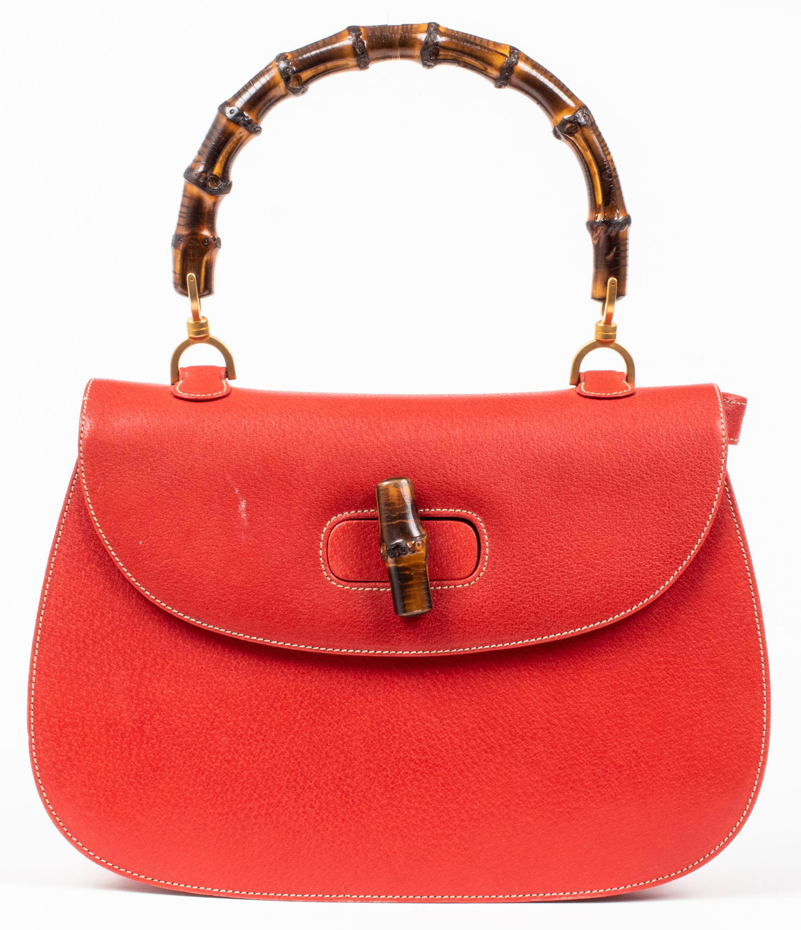 Gucci Red Leather Bamboo Handle Handbag (1 of 8)