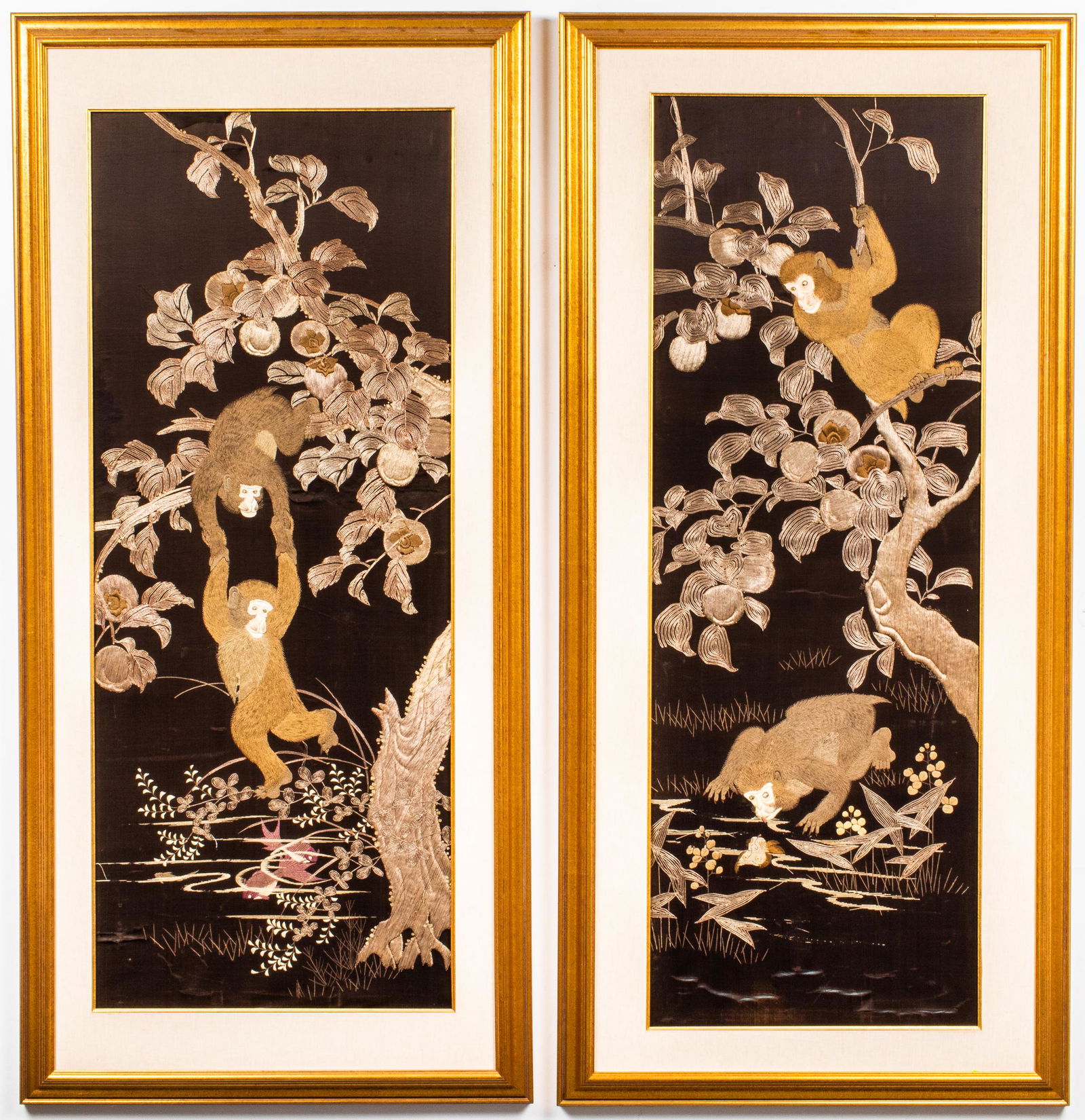 Japanese Embroidered Silk Panels With Monkeys, Pr (1 of 10)