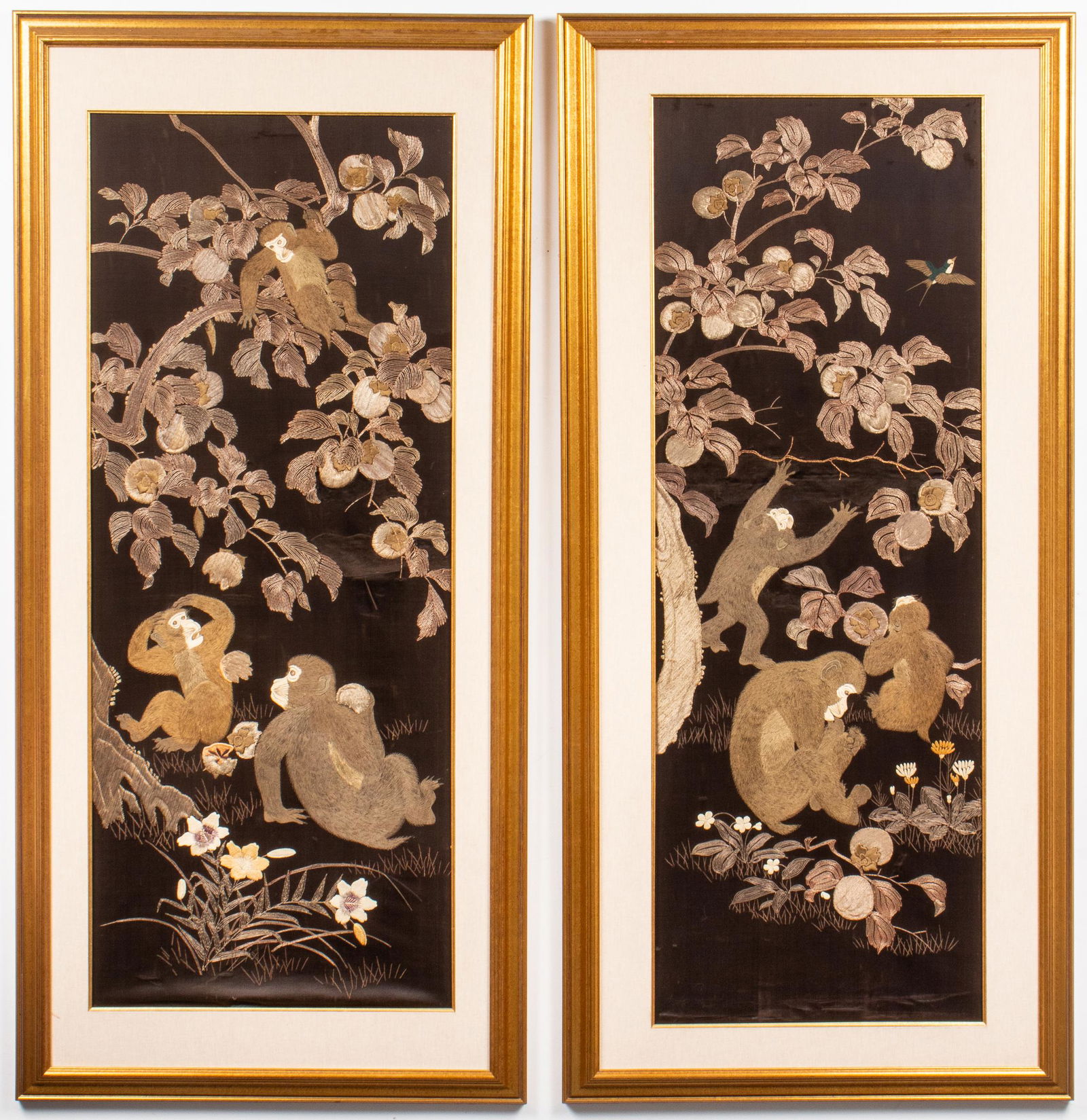 Japanese Embroidered Silk Panels With Monkeys, Pr (1 of 9)