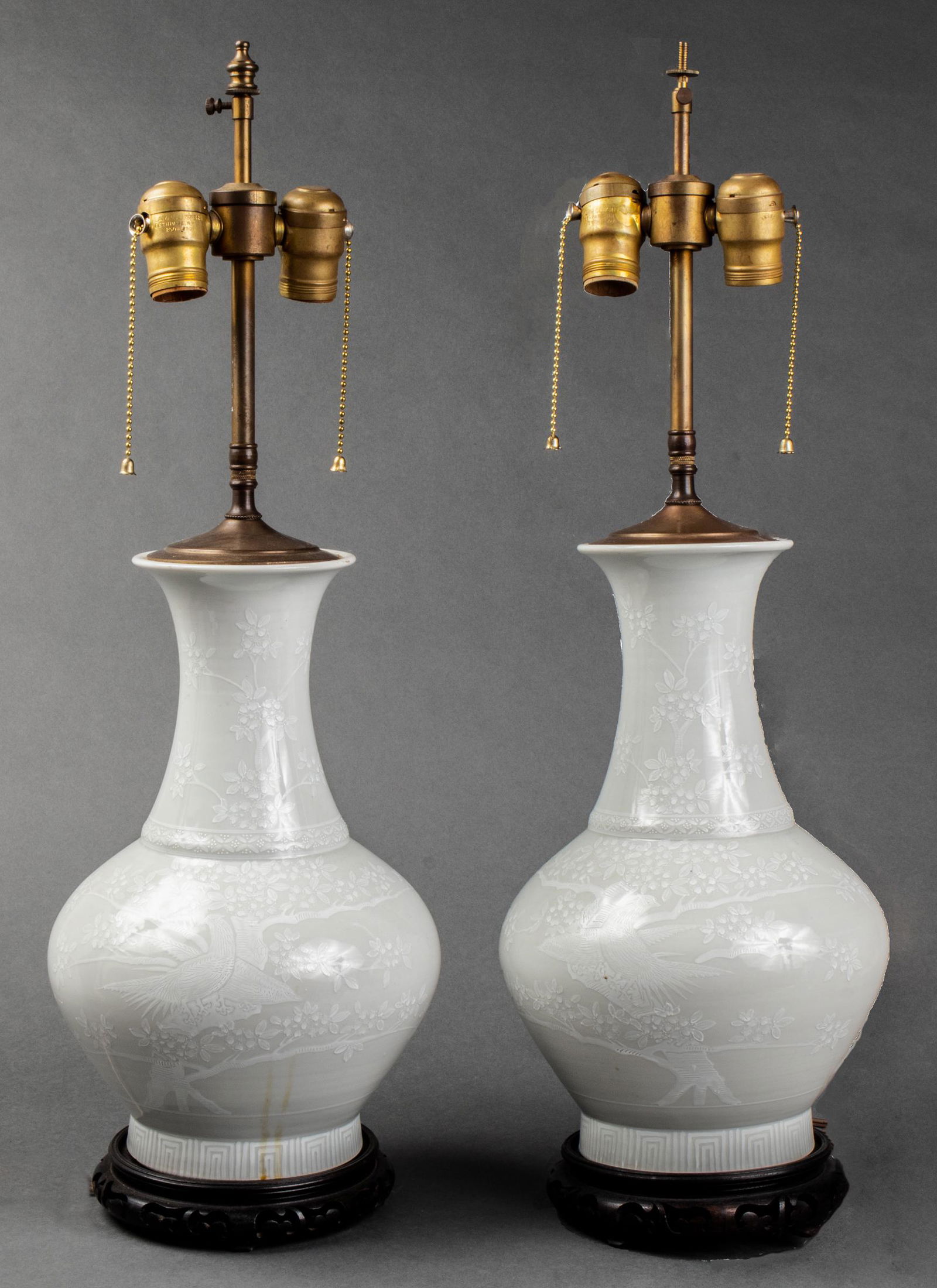 Korean White-Glaze Porcelain Pheasant Lamps, Pair (1 of 10)