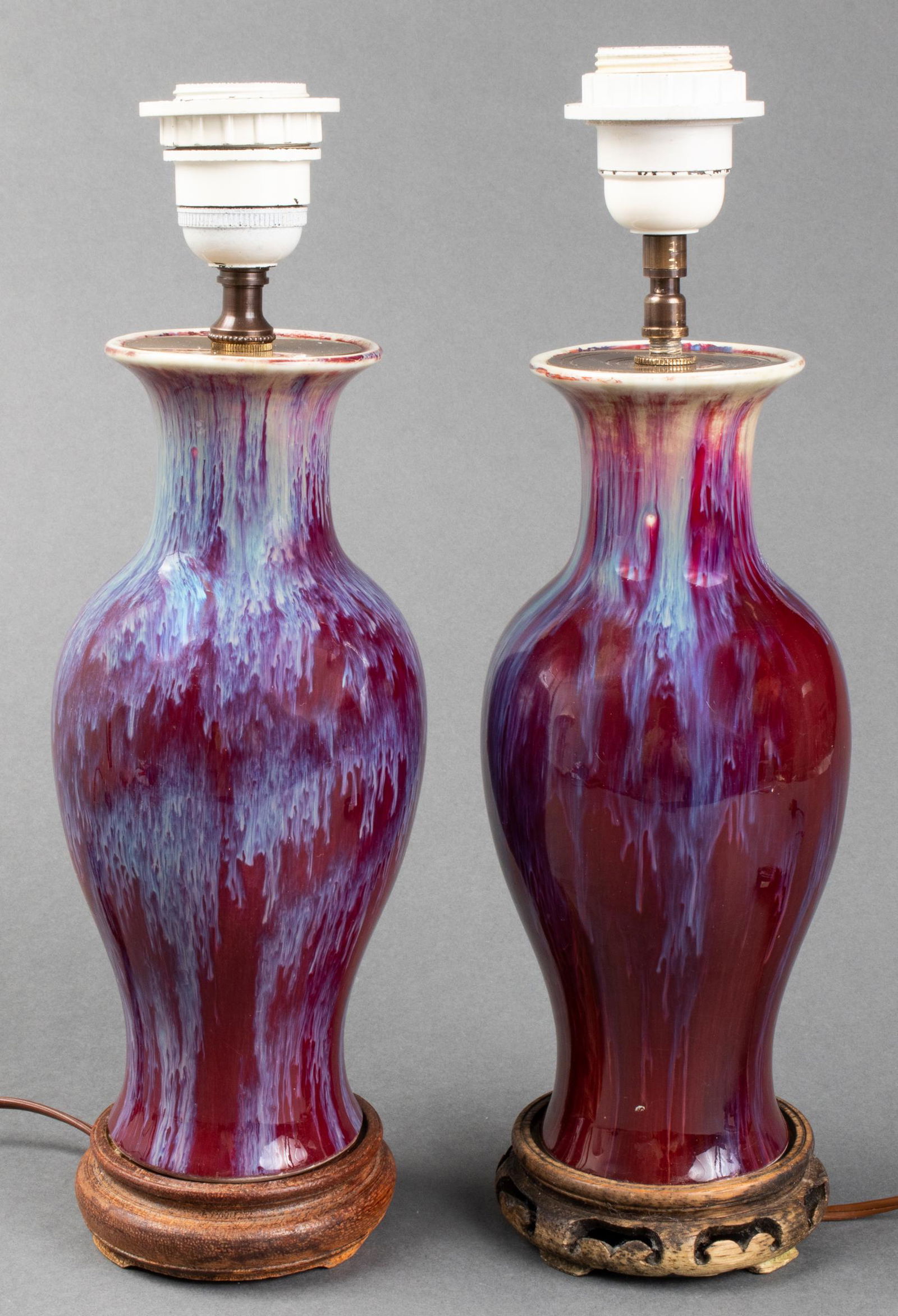 Chinese Flambe Glazed Vase Table Lamps, Pr (1 of 8)
