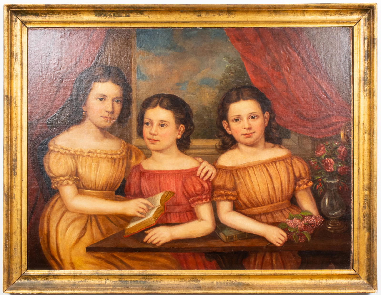 "The Reading Lesson" 19th C. American School Oil (1 of 8)