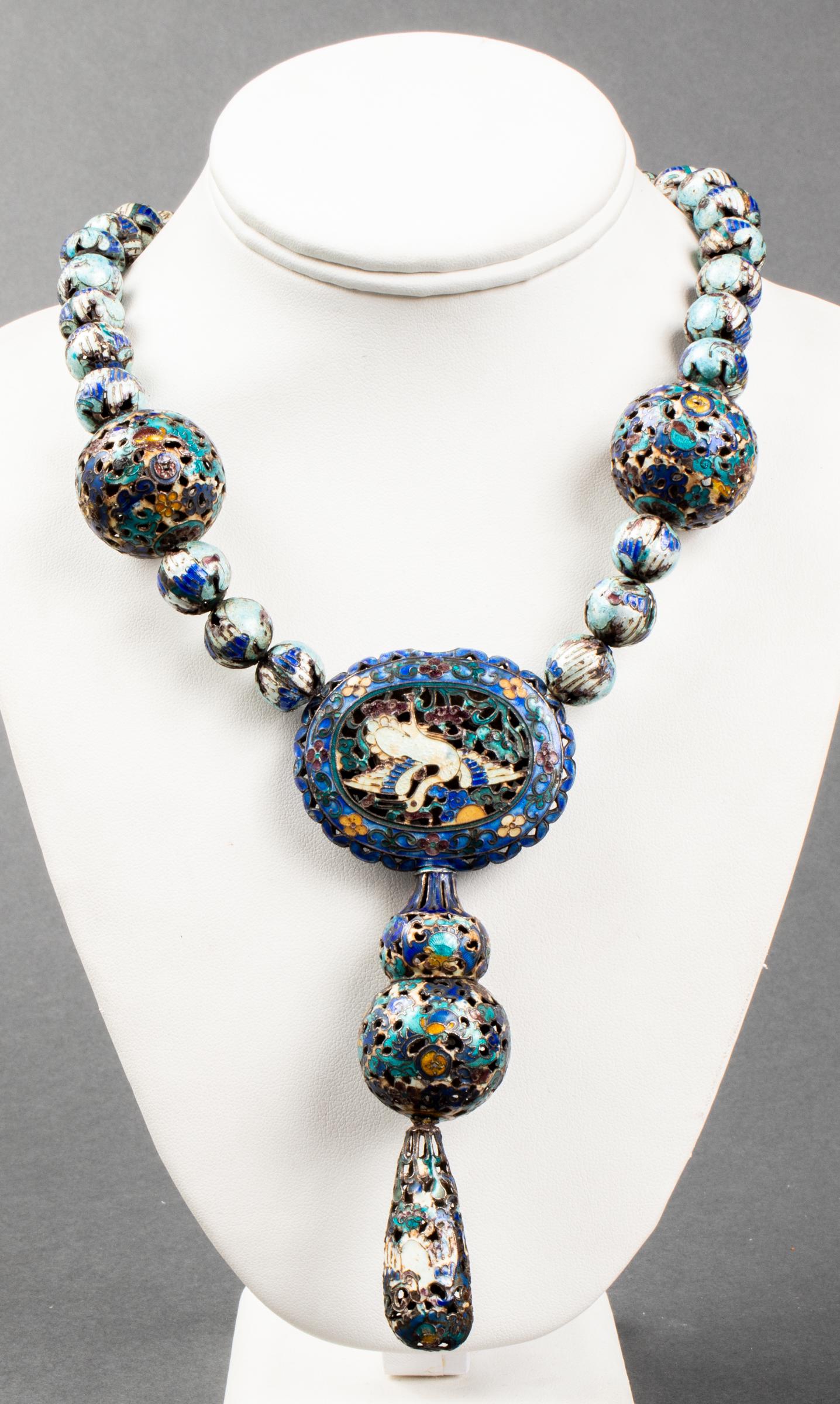 19th Century Chinese Silver & Enamel Necklace (1 of 6)