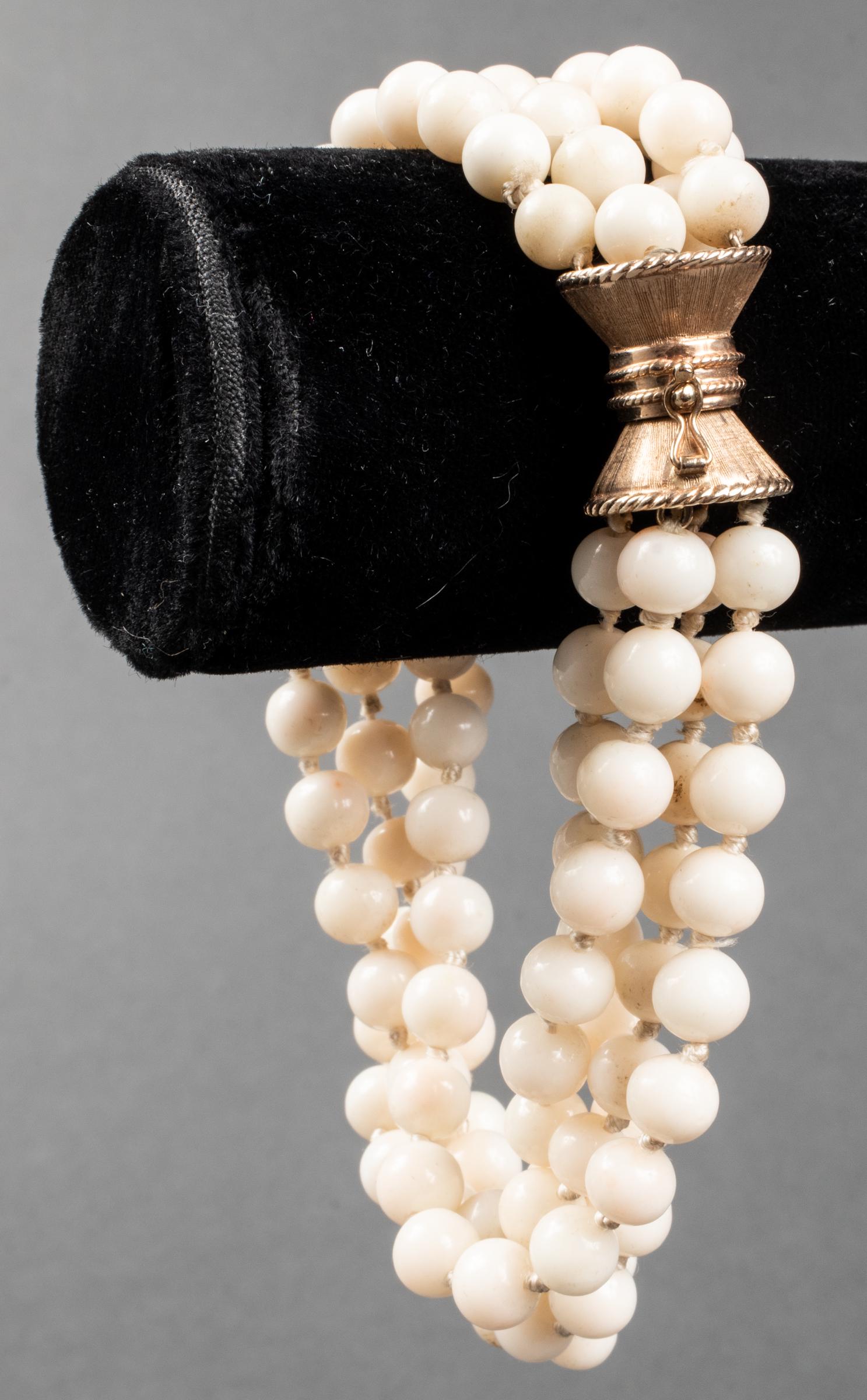 10K Yellow Gold Clasp Four Strand Coral Bracelet (1 of 4)