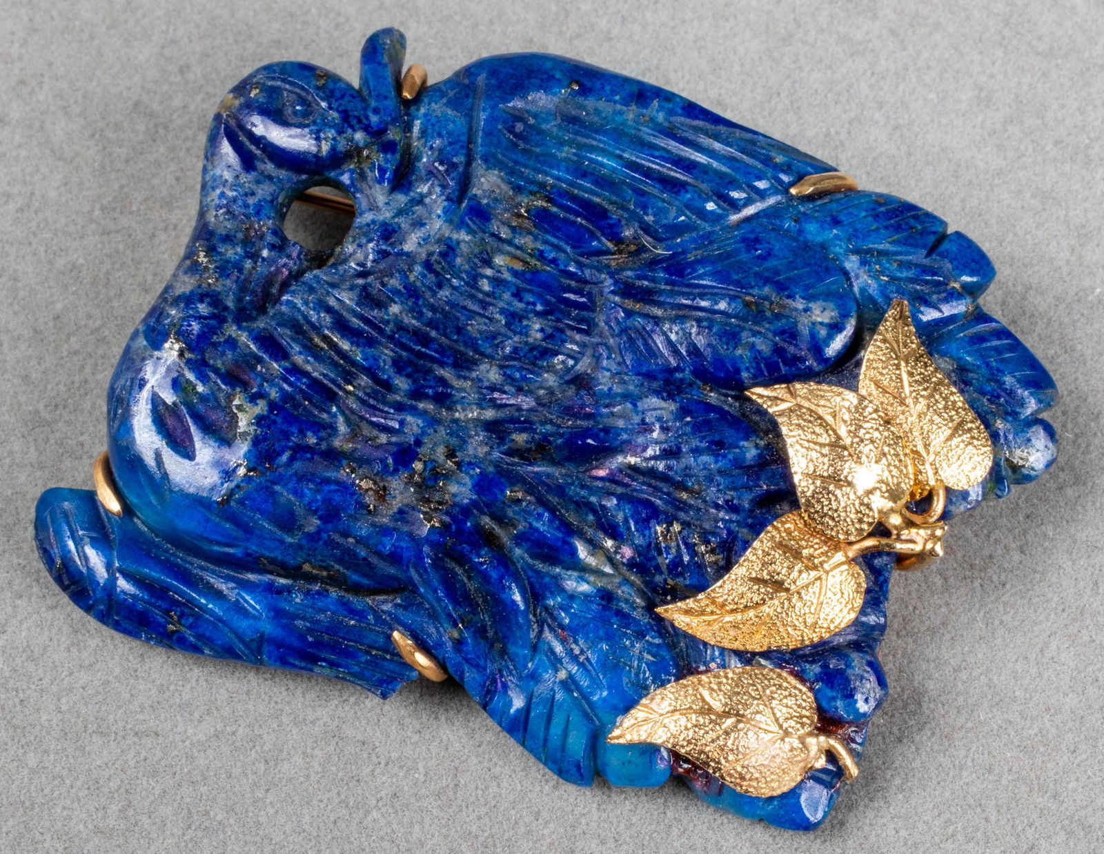 14K Yellow Gold Carved Lapis Bird Pin / Pendant (1 of 6)