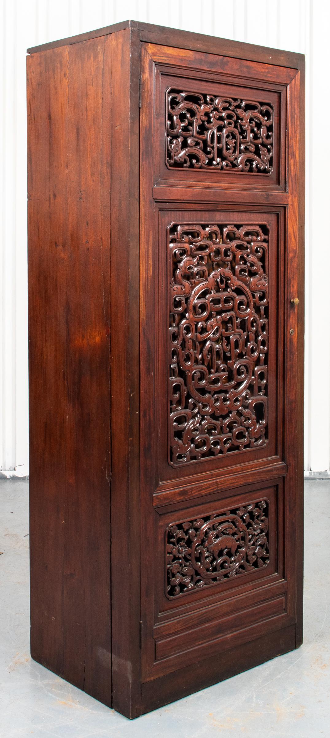 Chinese Carved Openwork Hardwood Cabinet (1 of 8)