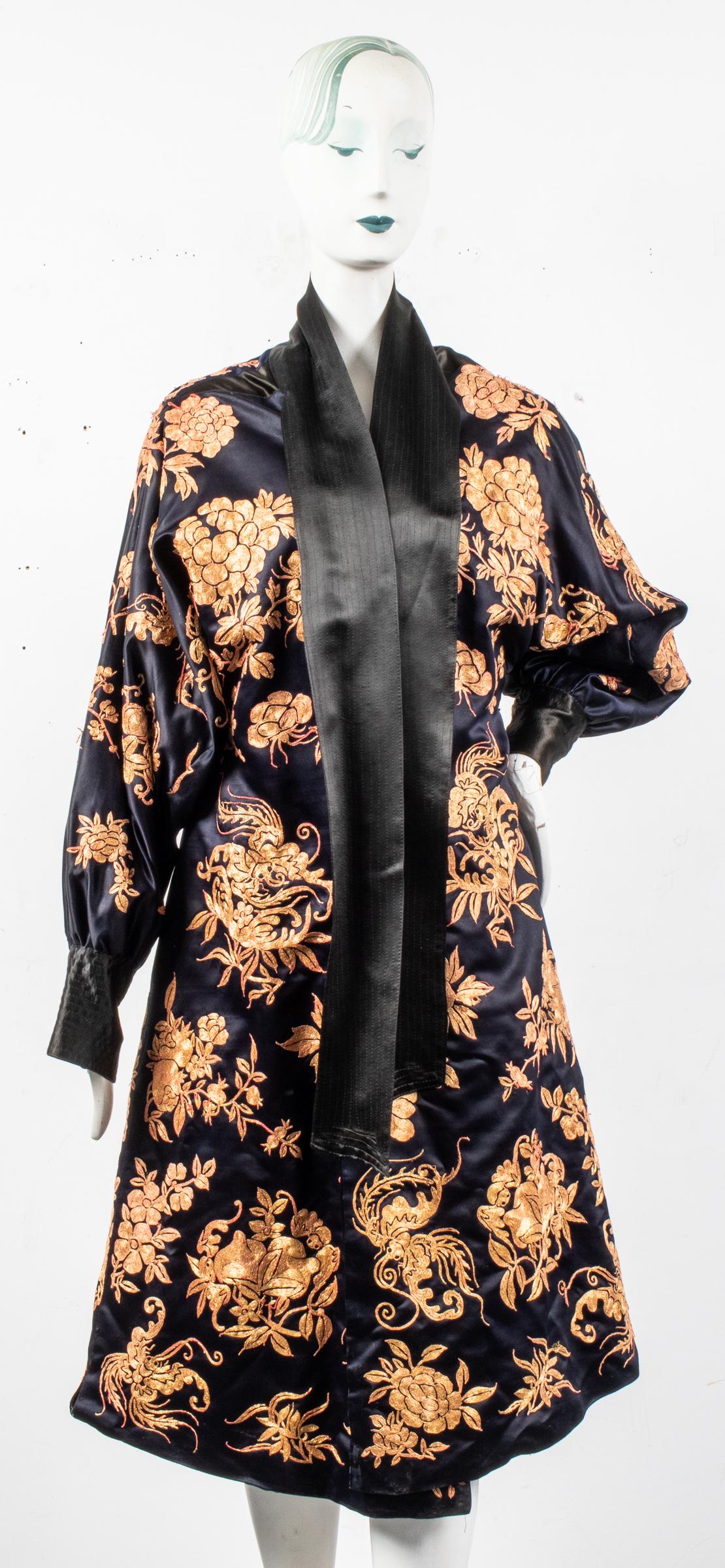 Japanese Embroidered Black Silk Robe (1 of 8)
