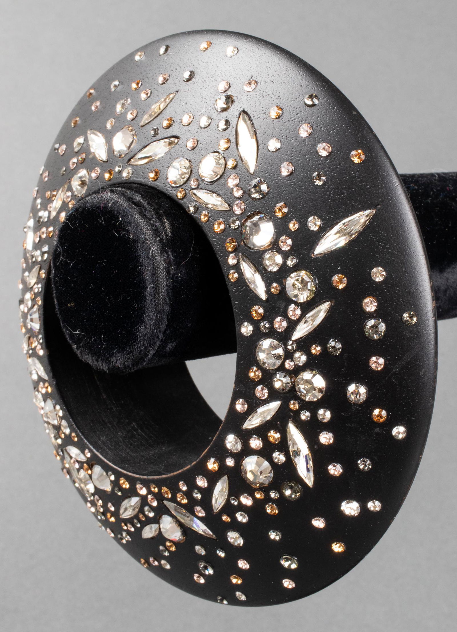 Monumental Wood & Rhinestone Bangle Bracelet (1 of 4)