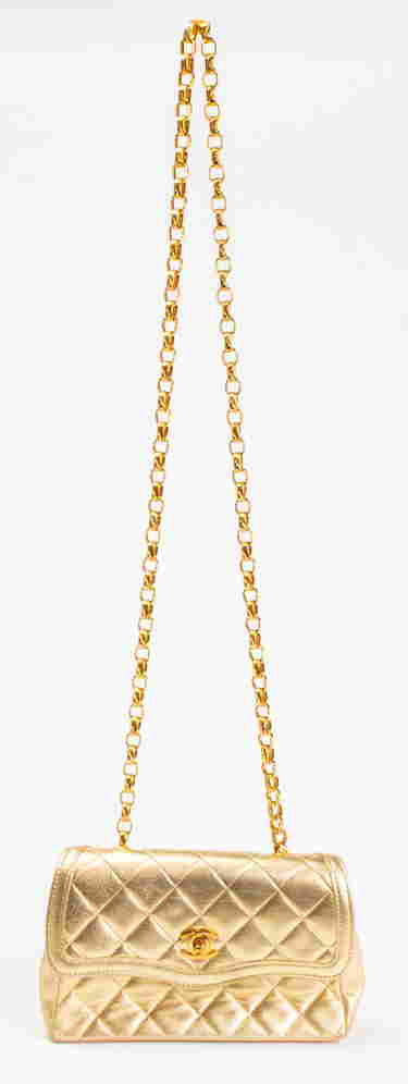 Chanel Quilted Gold-Tone Metallic Leather Handbag