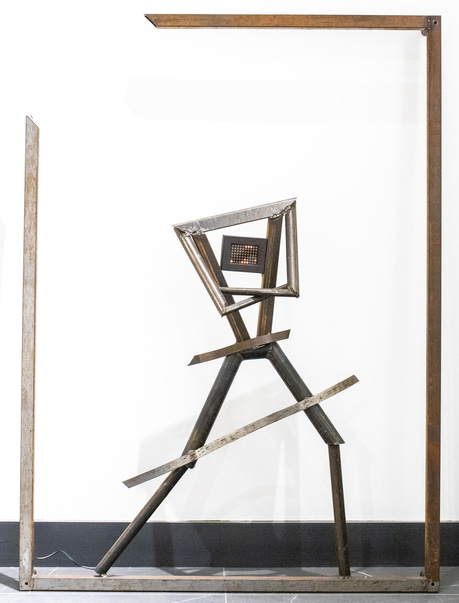 Jenny Holzer Survival Series LED & Steel Sculpture: Jenny Holzer (American, b. 1950), LED sculpture from the Survival Series, 1983-85, LED sign with colored (yellow and orange) diodes, text crawl displaying loop of Holzerian "Truisms" and phrases inclu