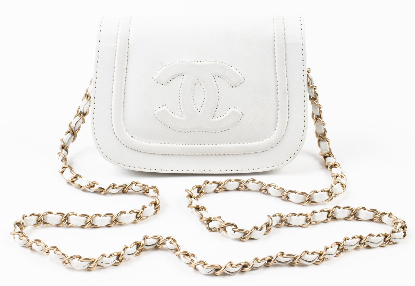 White Leather Mini Flap Handbag (1 of 7)