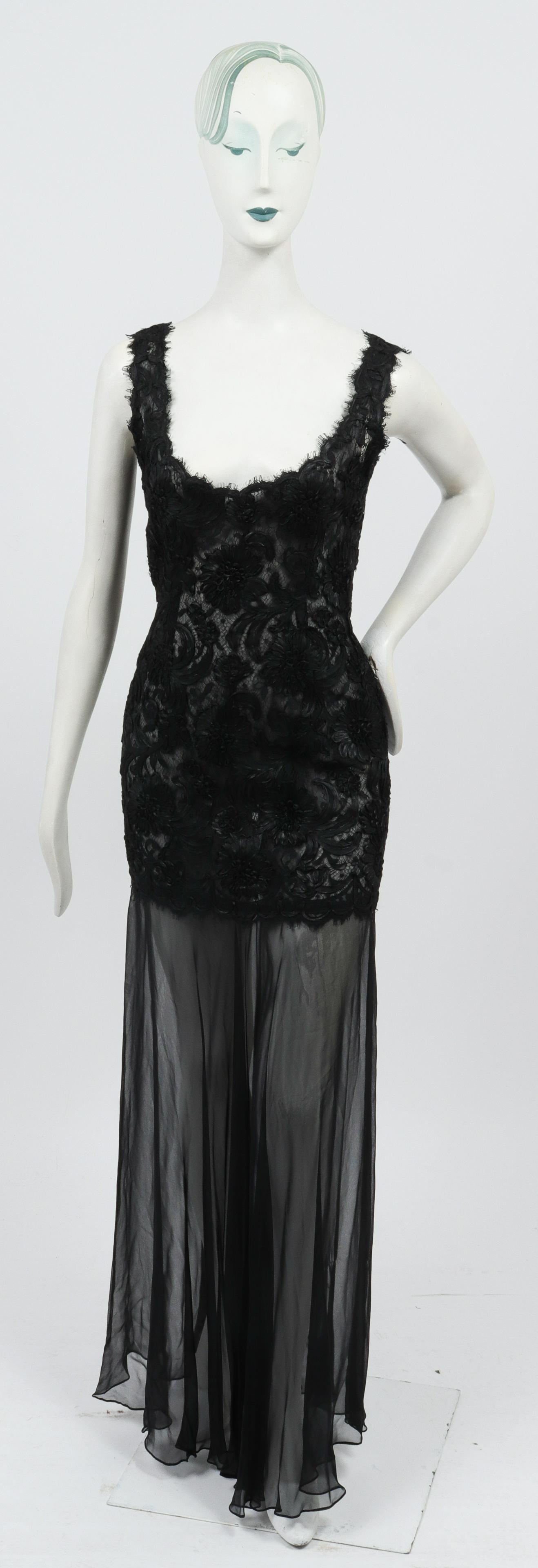 Bill Blass Floral Lace & Sheer Full-Length Dress (1 of 7)